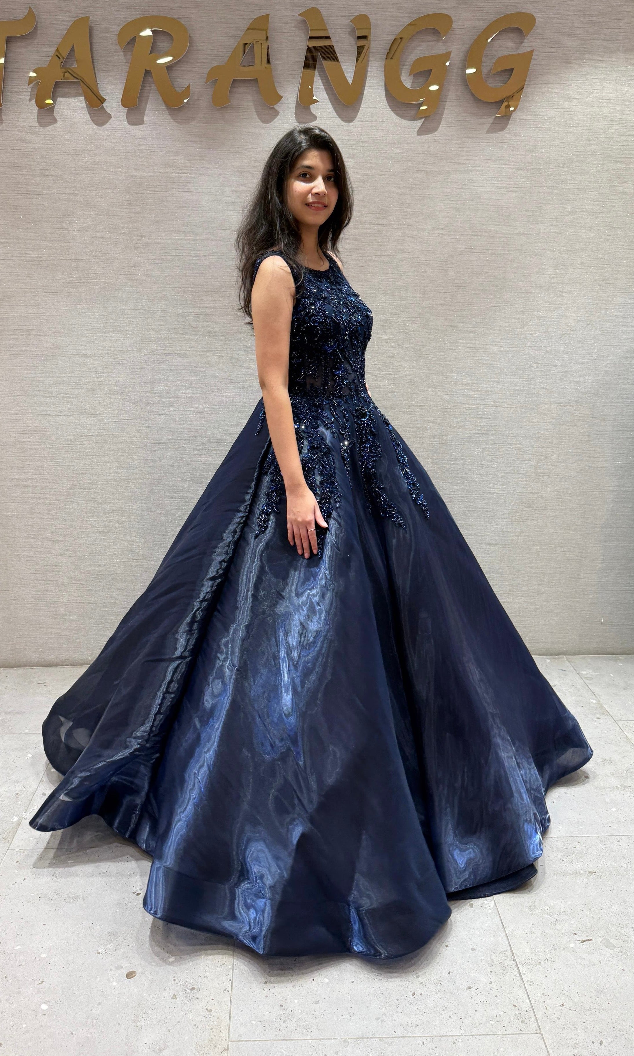 Midnight Shimmer Floral Ball Gown