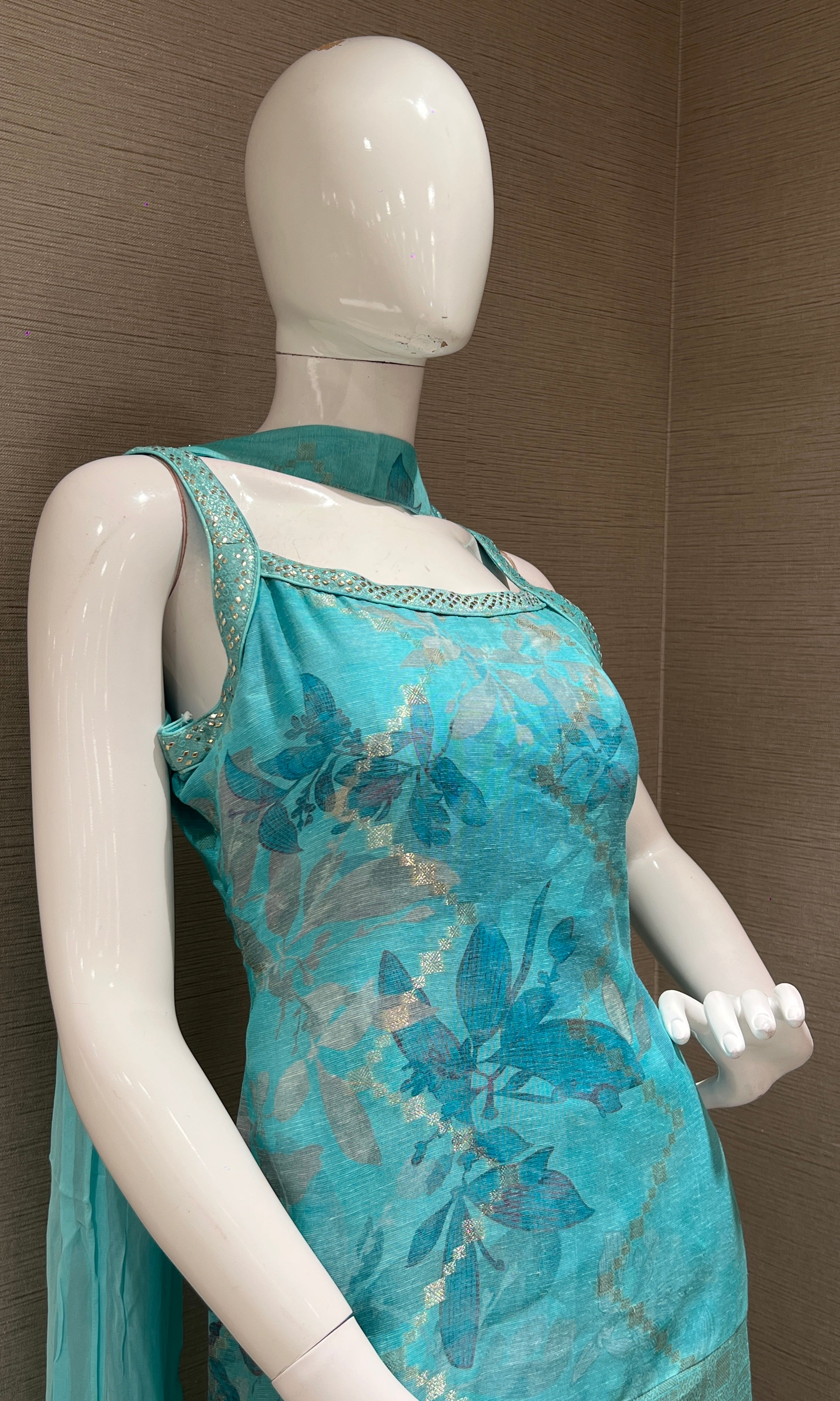 Sea blue Floral Kurta Sharara set