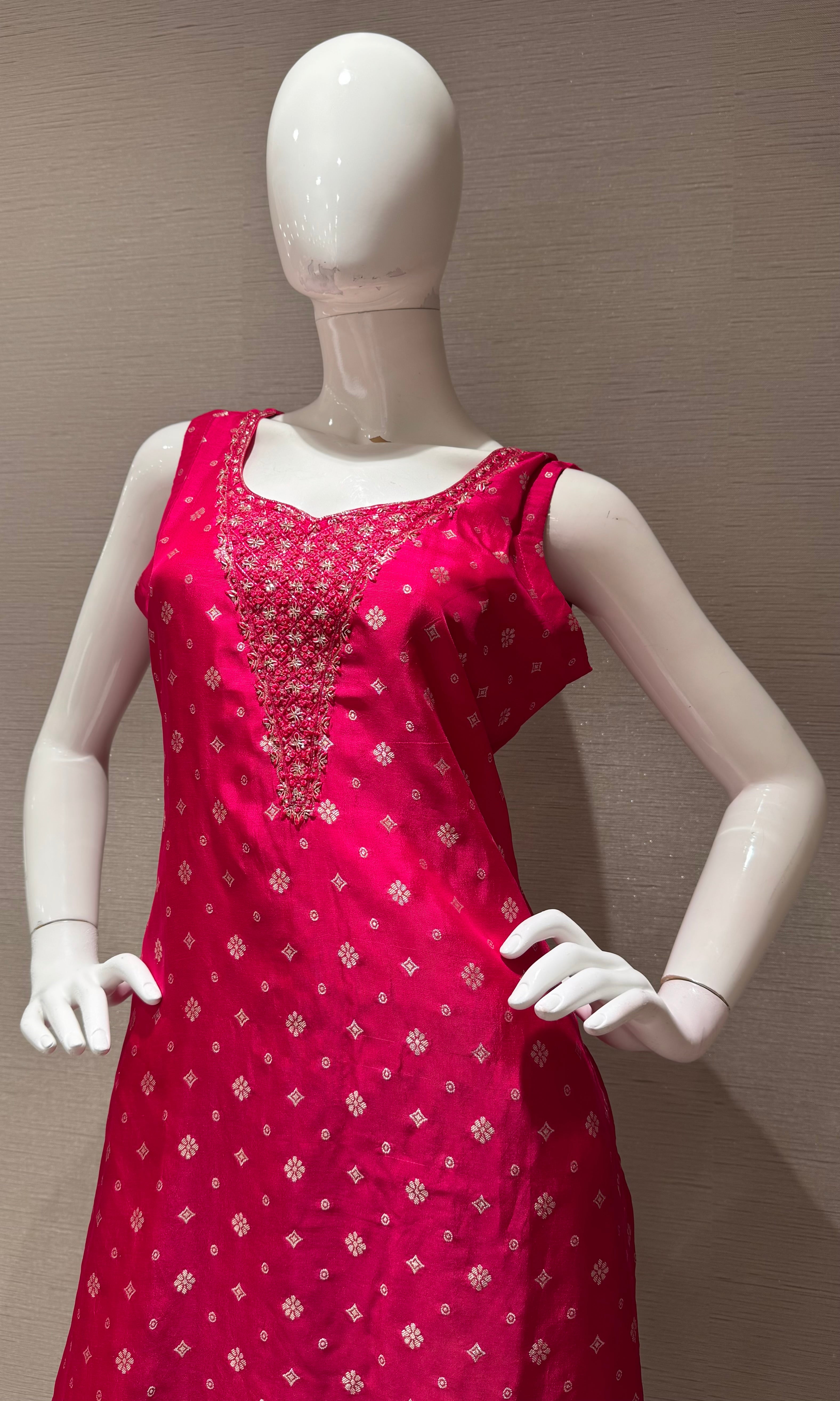 Pink Bandhani Print Kurta set with Floral Dupatta