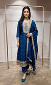 Blue gold embroidered Anarkali set