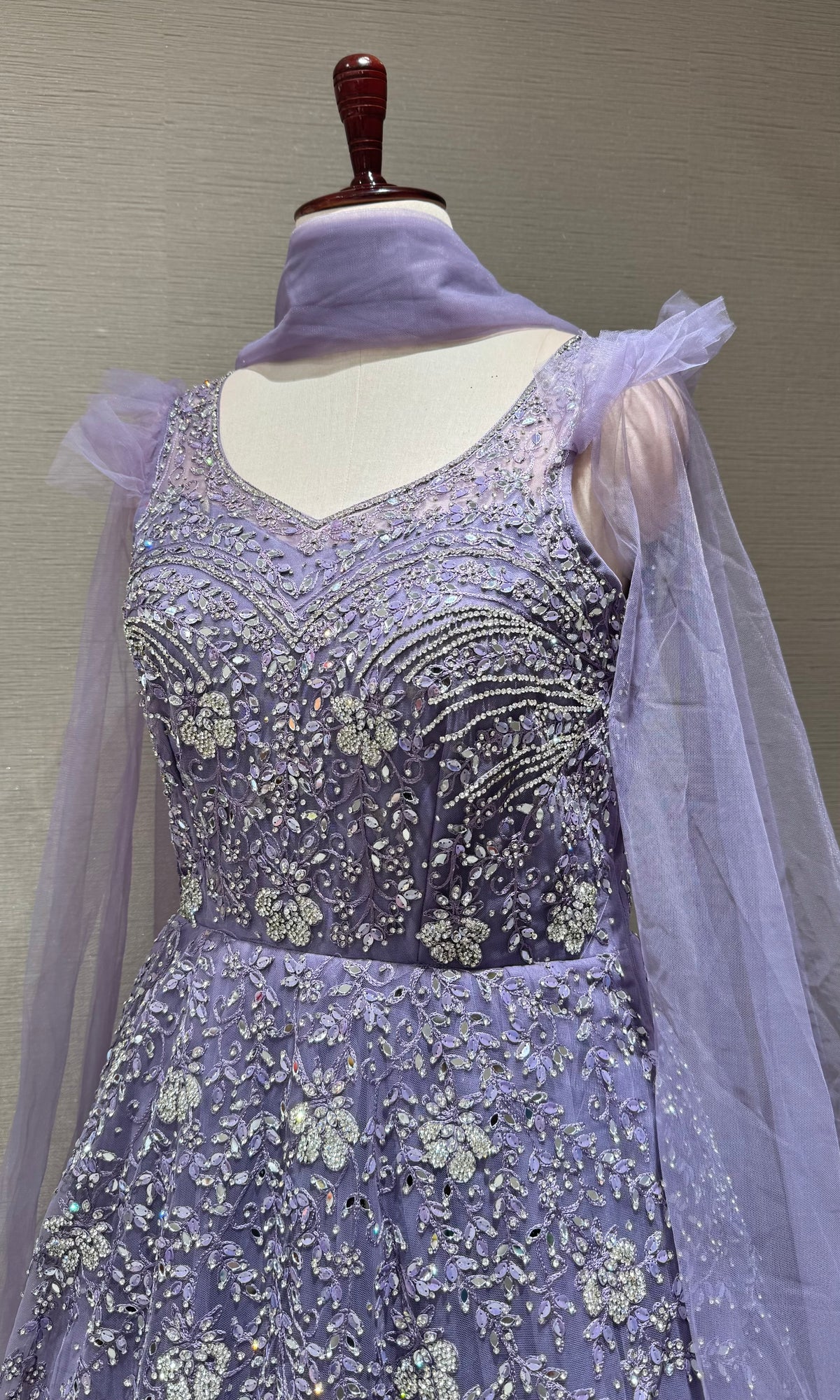 Light Purple Floral Gown with Silver Embellishments