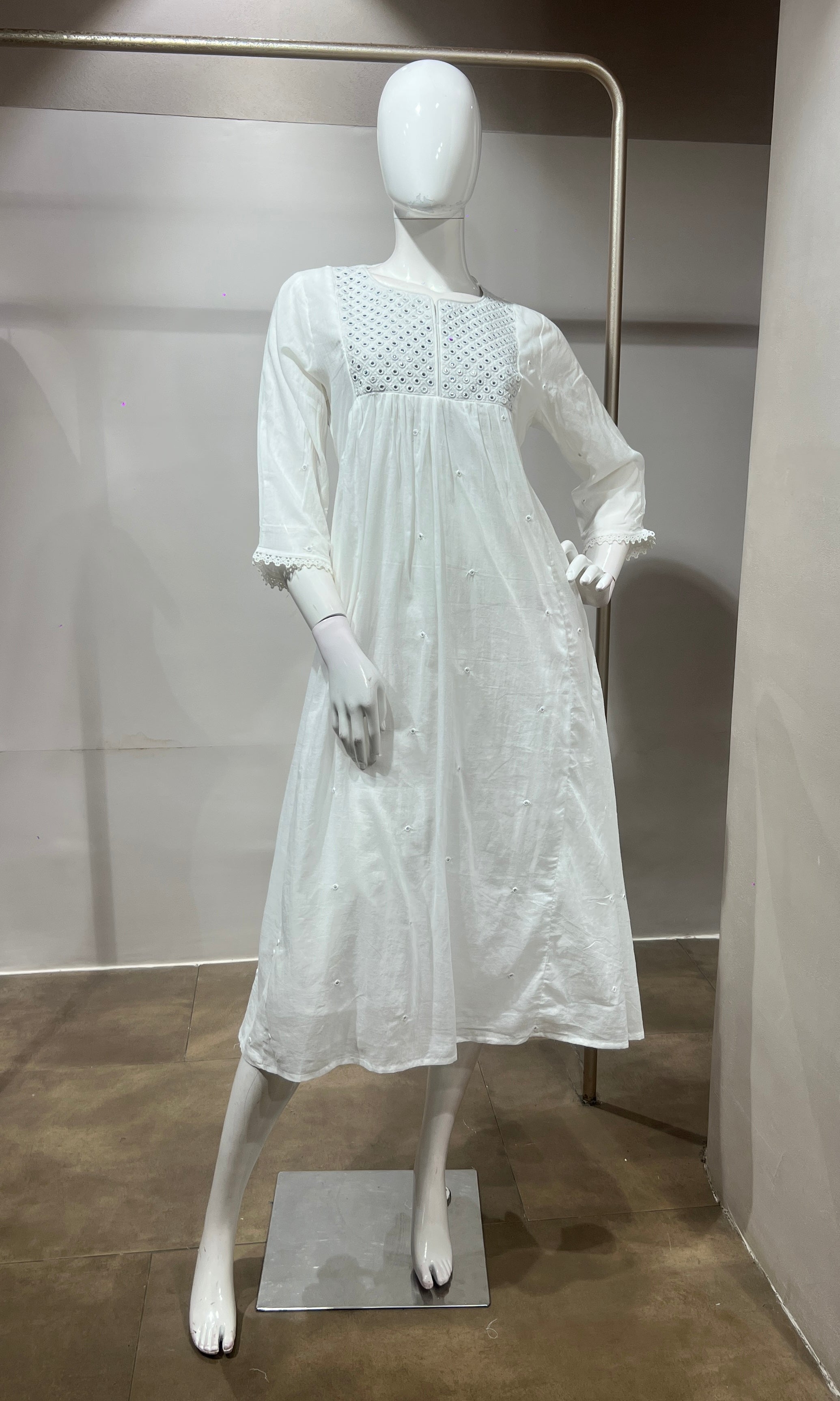 White Flared Embroidered frock