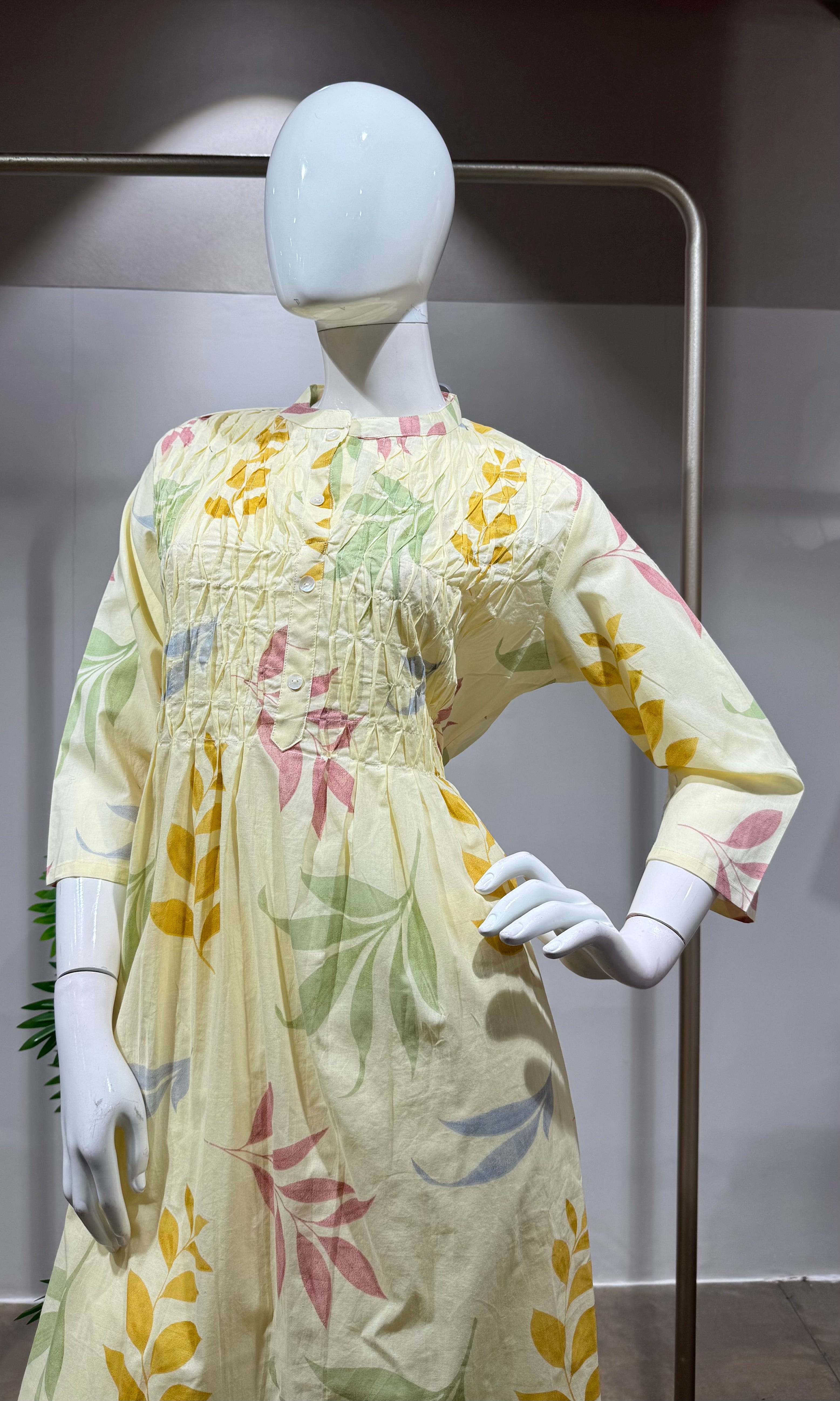 GREEN Floral Embroidered Cotton KURTA Set