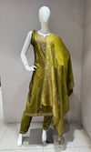 Green embroidered Silk Kurta Set with dupatta