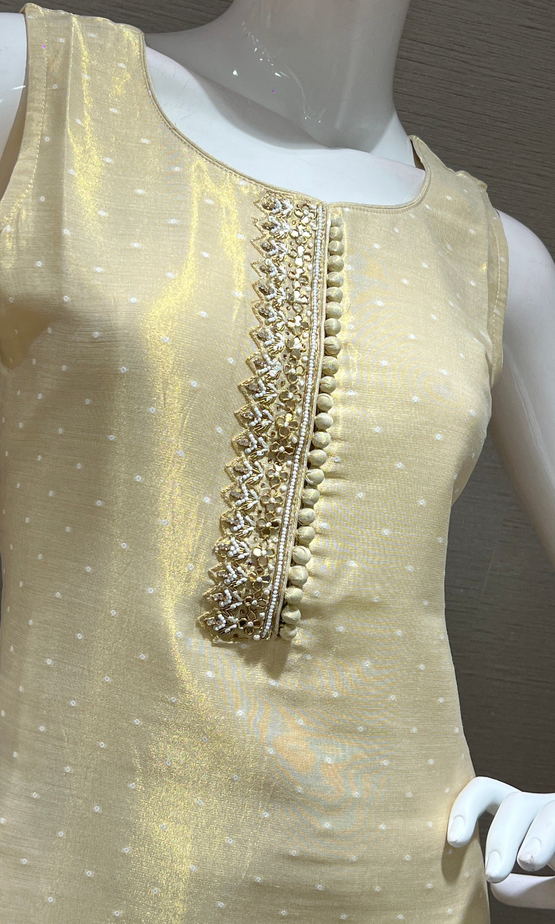 Cream kurta set with striped dupatta