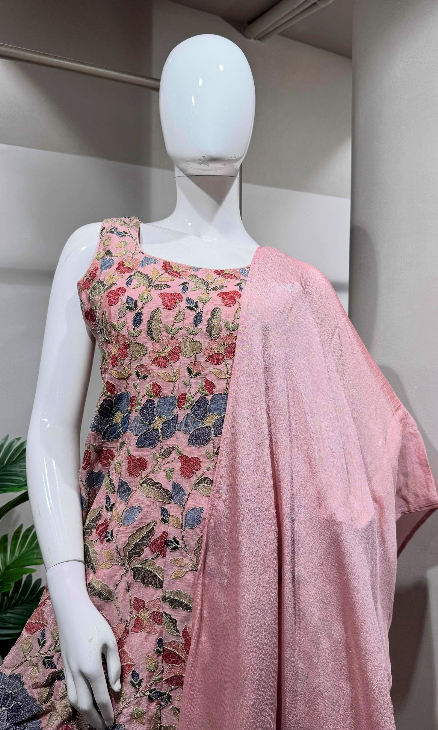PINK Floral Embroidery SHARARA Set