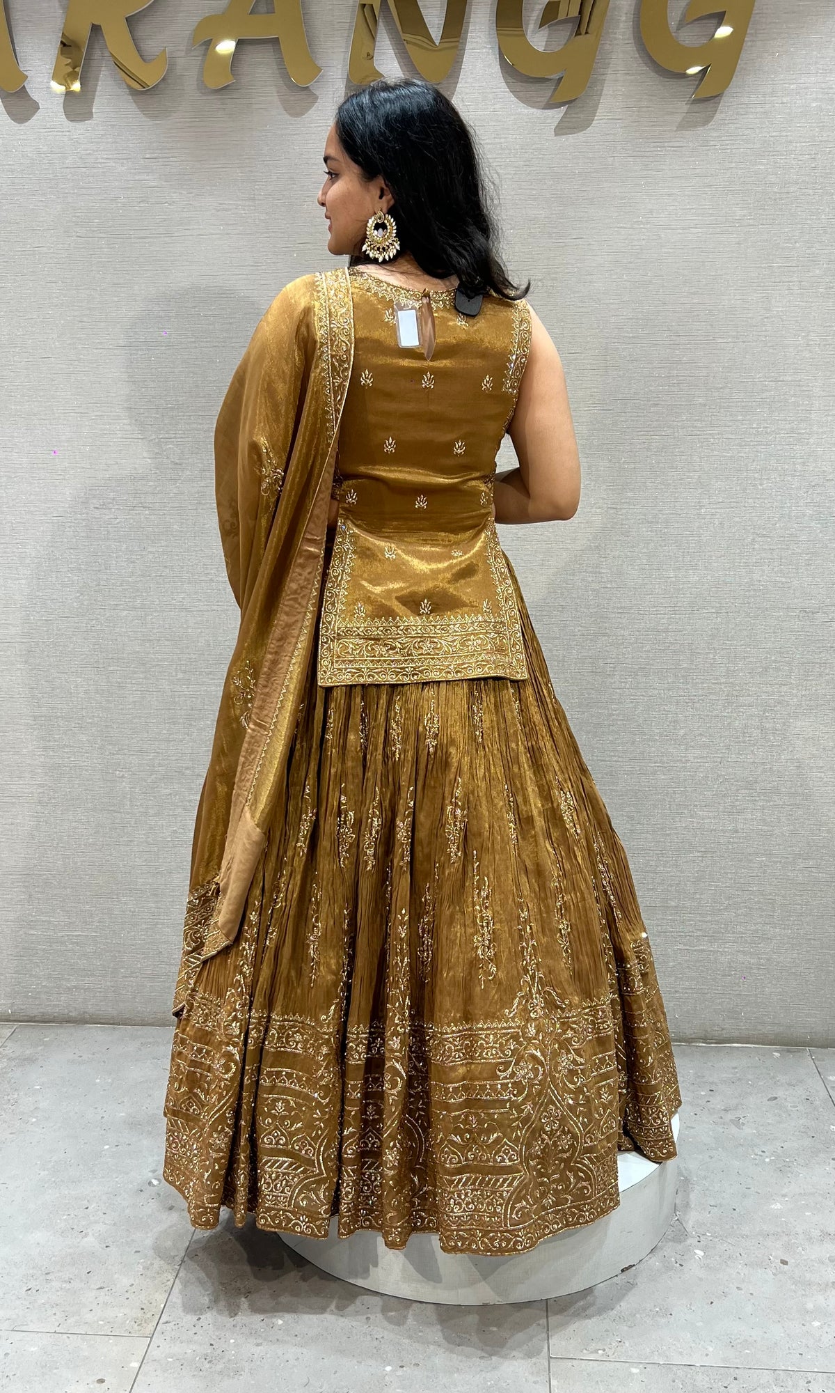 Brown Golden Tissue silk Lehenga Set