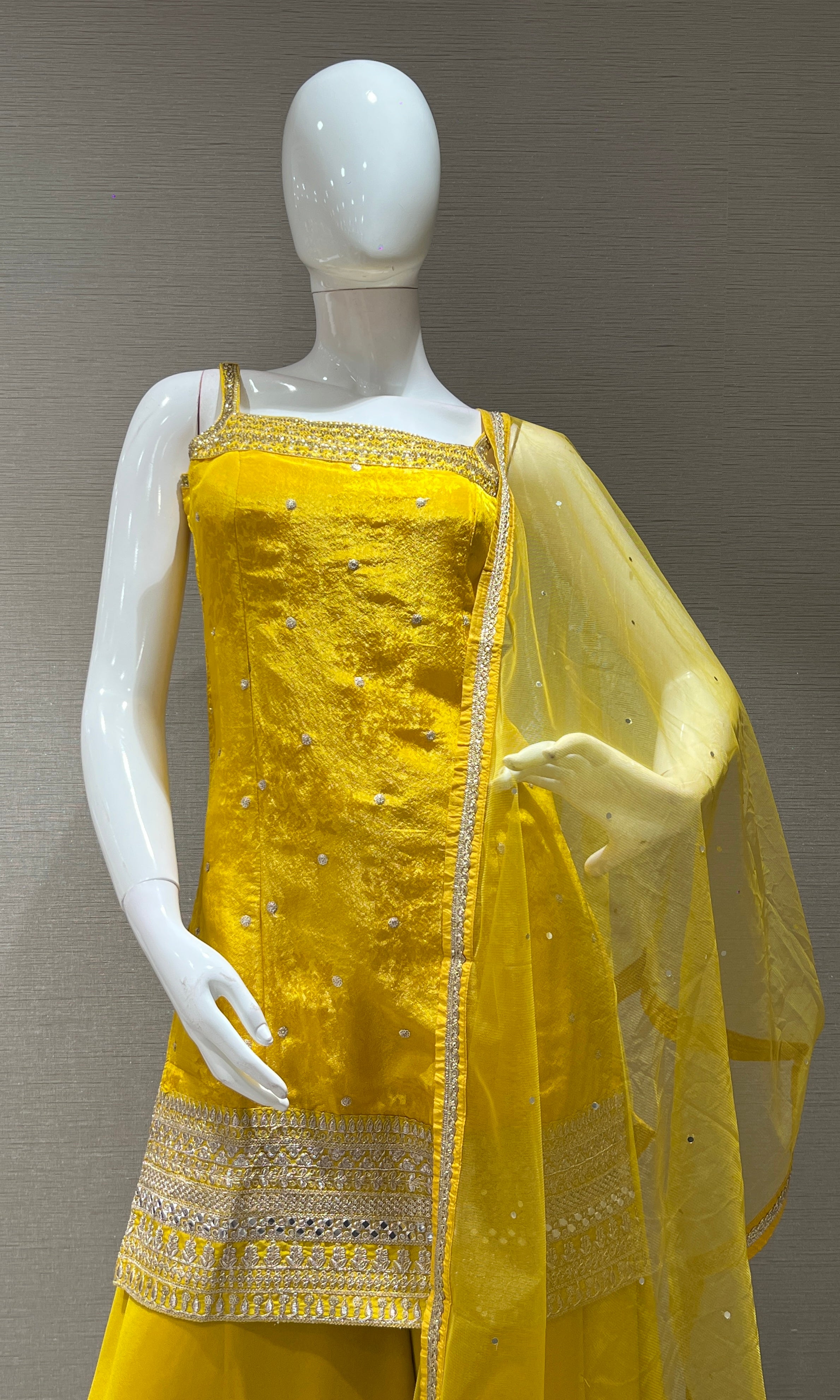 YELLOW embroidery sharara set with dupatta