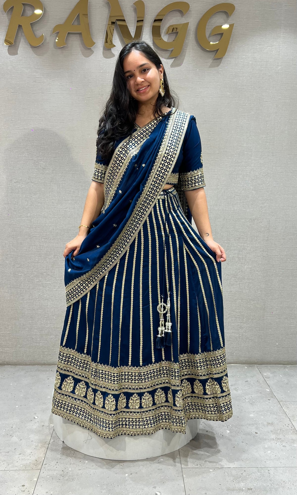 Peacock Blue Georgette Embroidery Lehenga set
