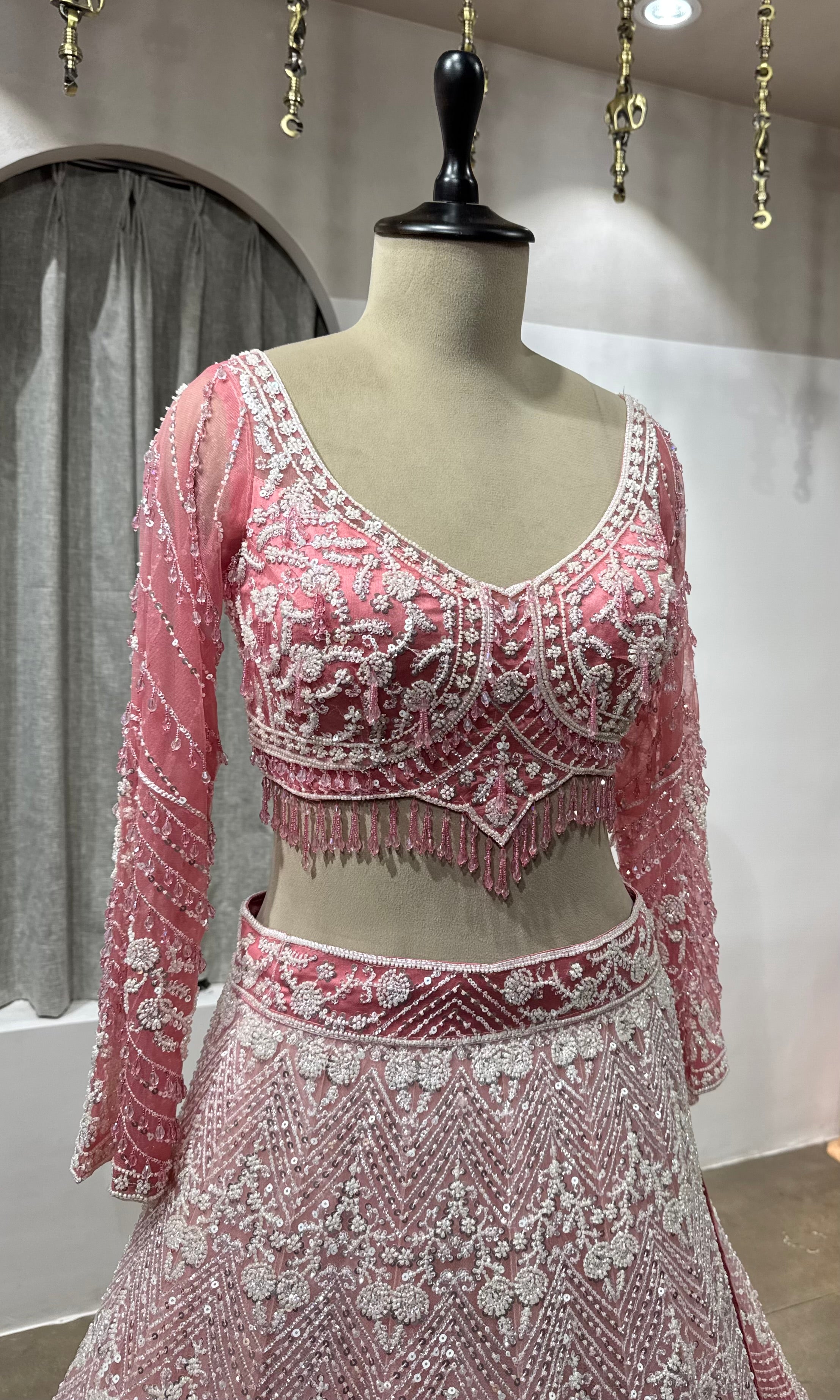 BABY Pink Sequins & Zari Net Lehenga Choli Set