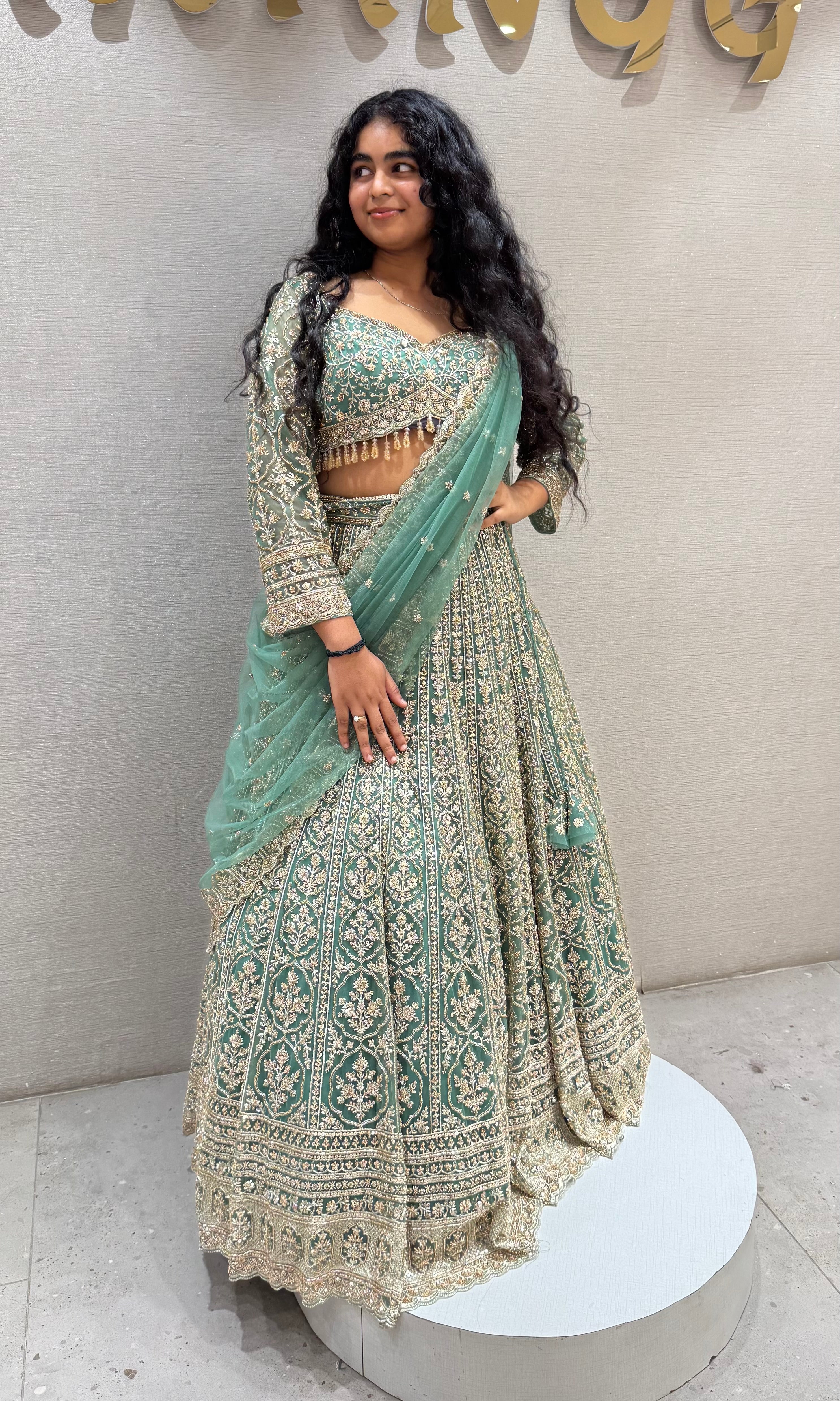 Green Embroidered Silk Bridal Lehenga