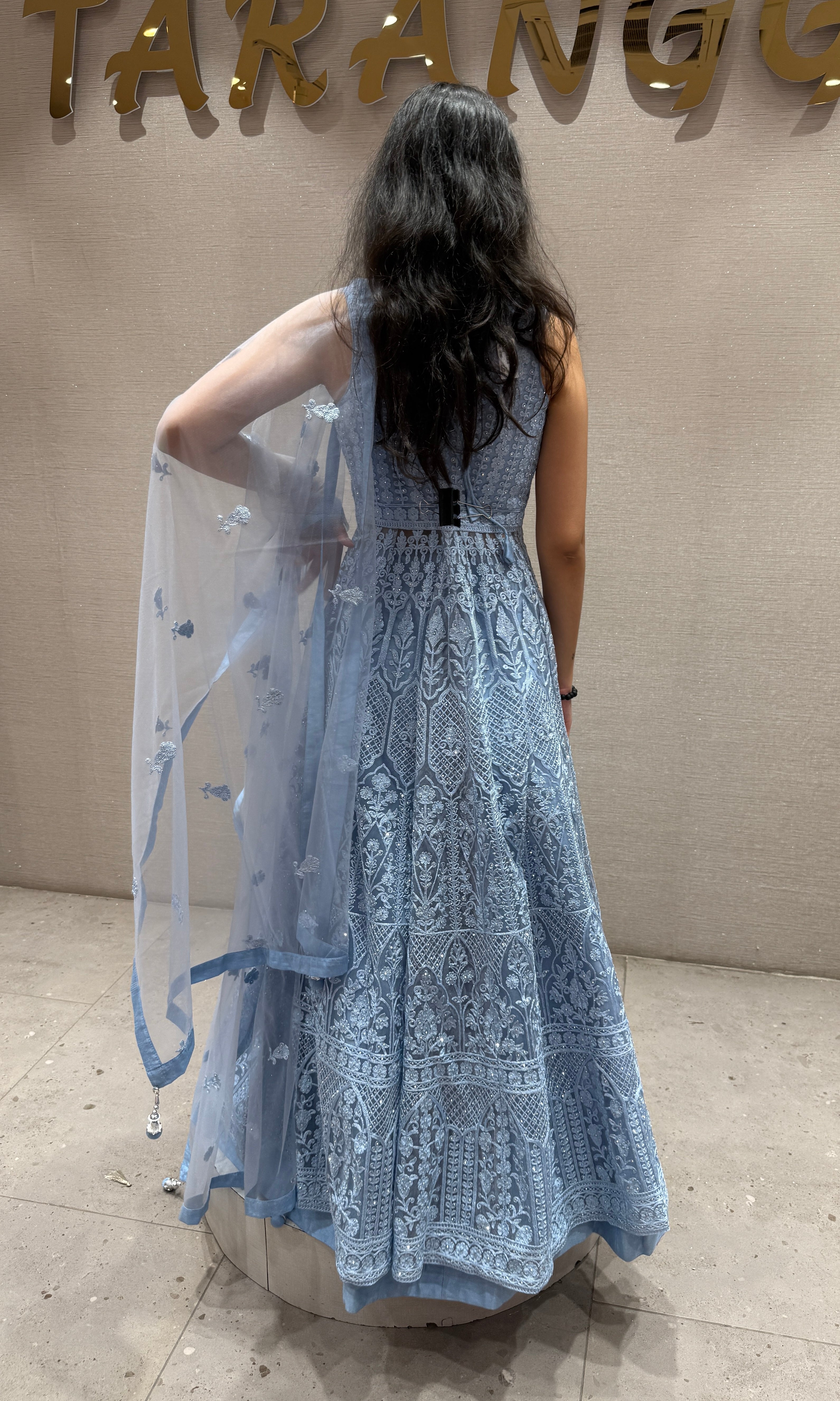 Sea blue EMBROIDERED front slit Anarkali