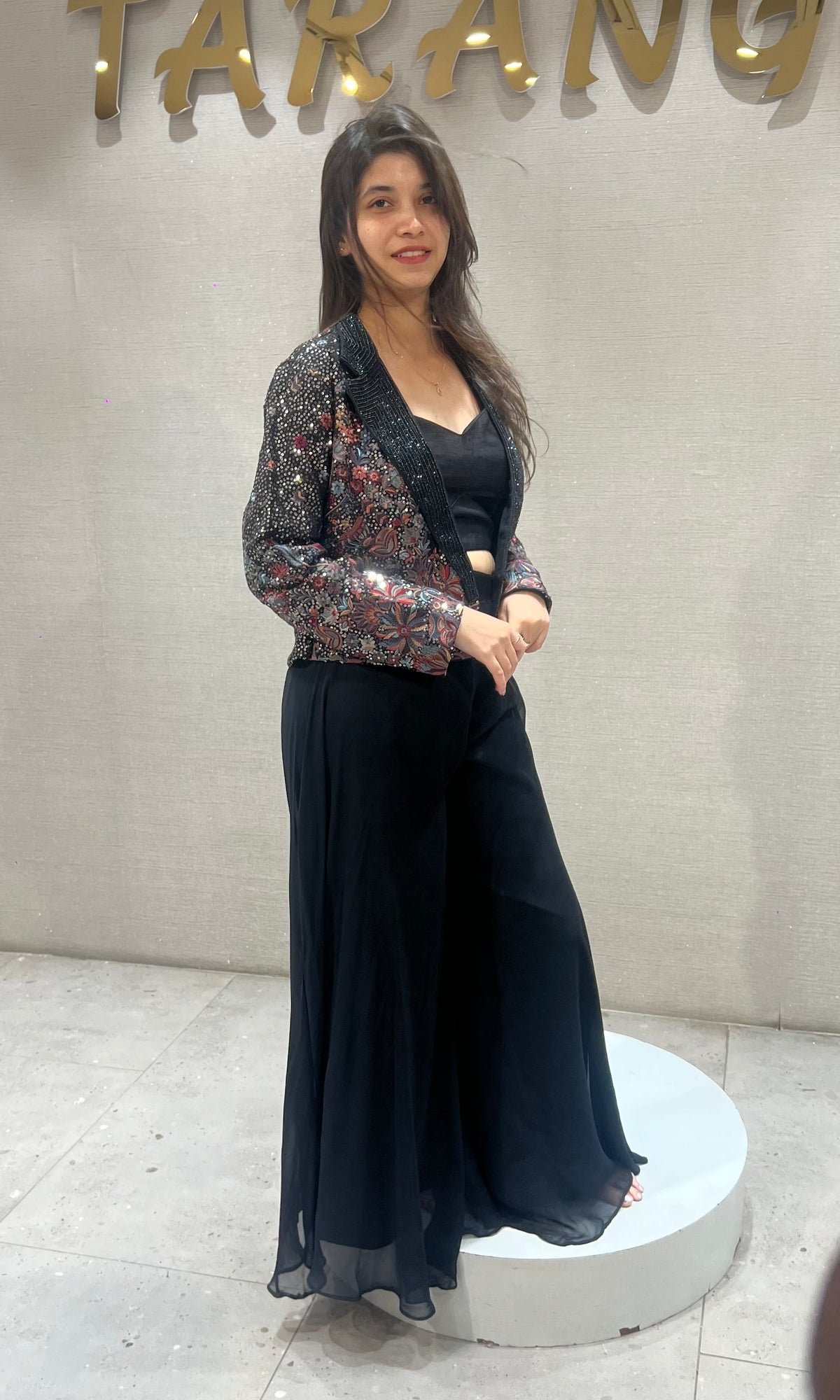 Black Palazzo Set with Embellished Jacket