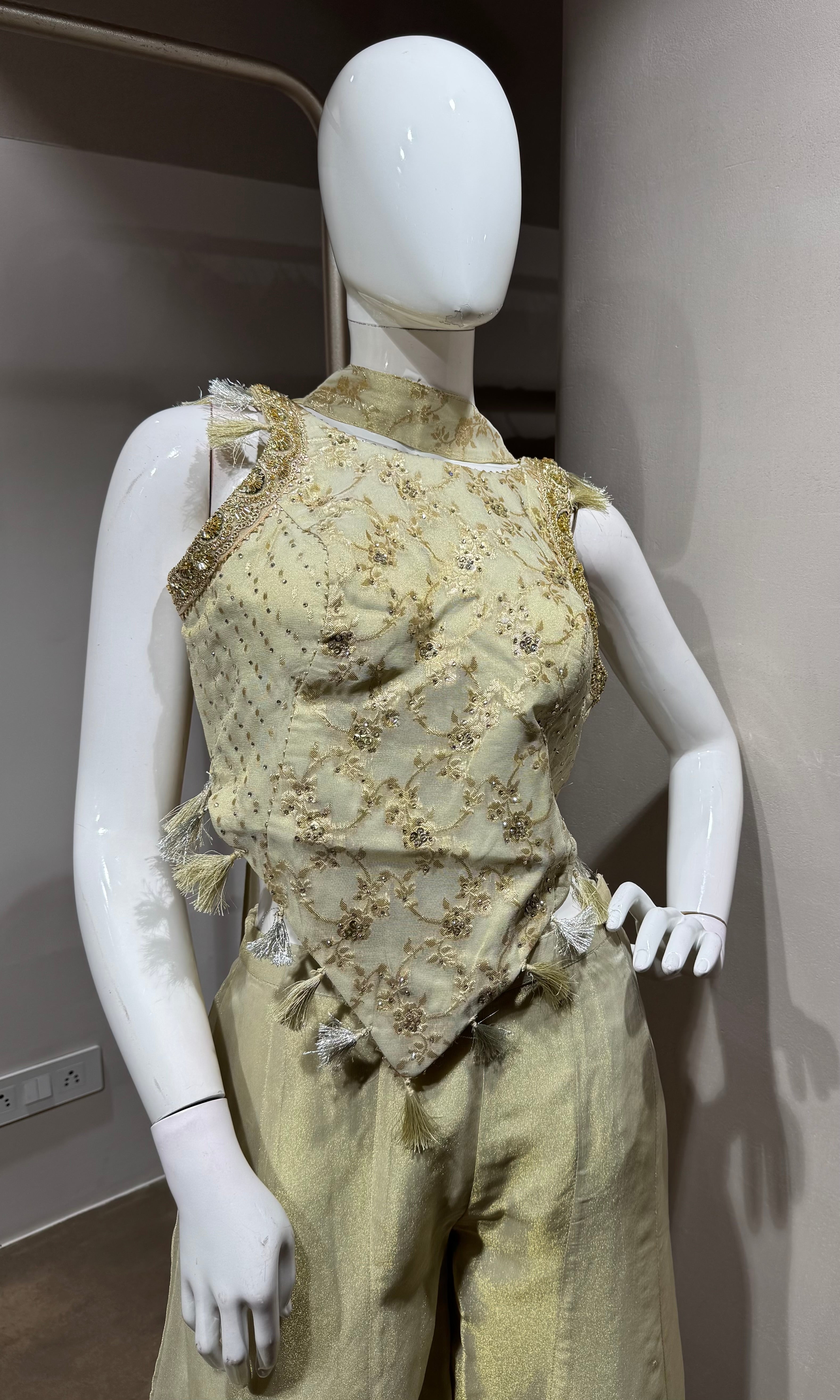 BEAGH shimmer tissue short blouse palazzo set