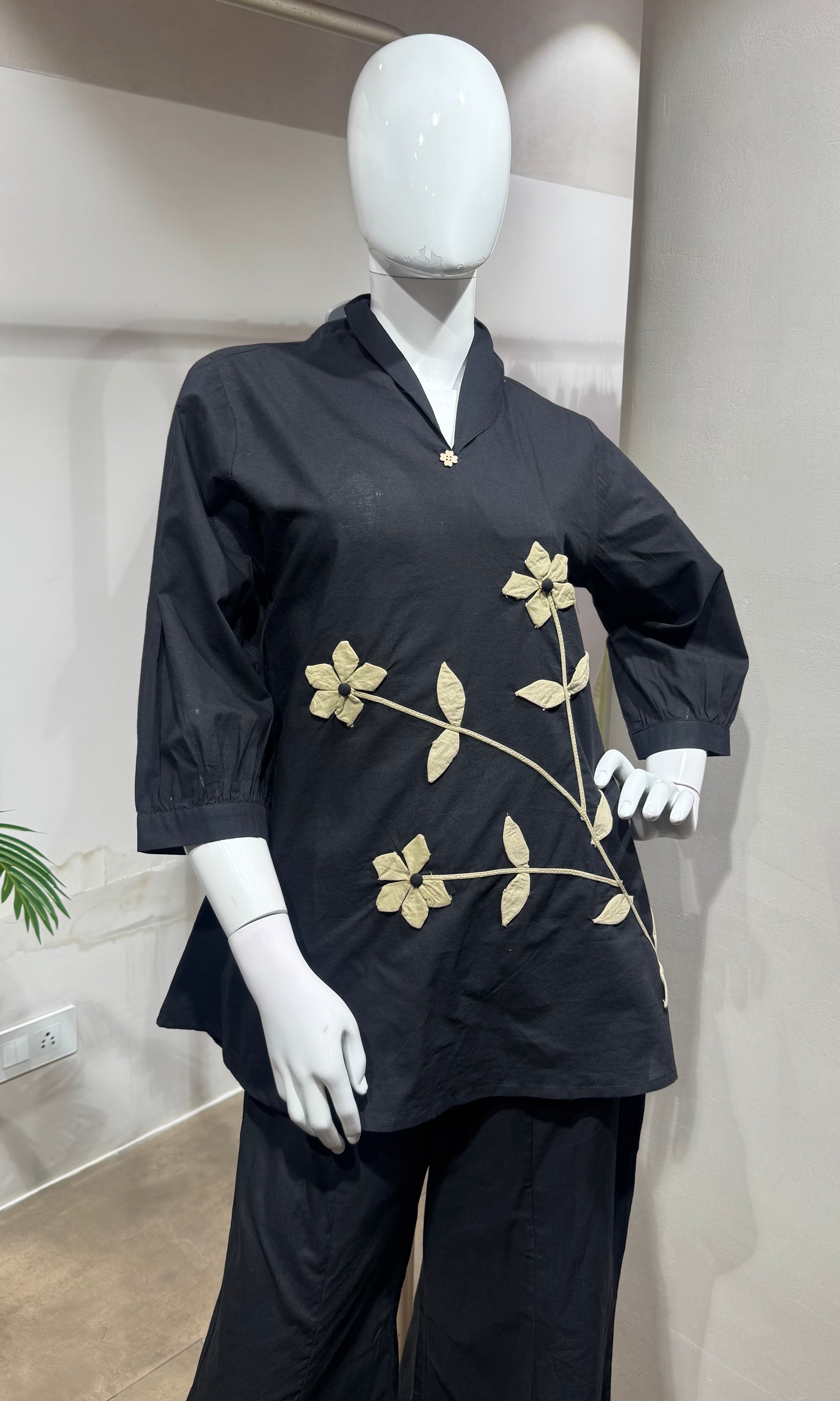 Black gold floral cord set