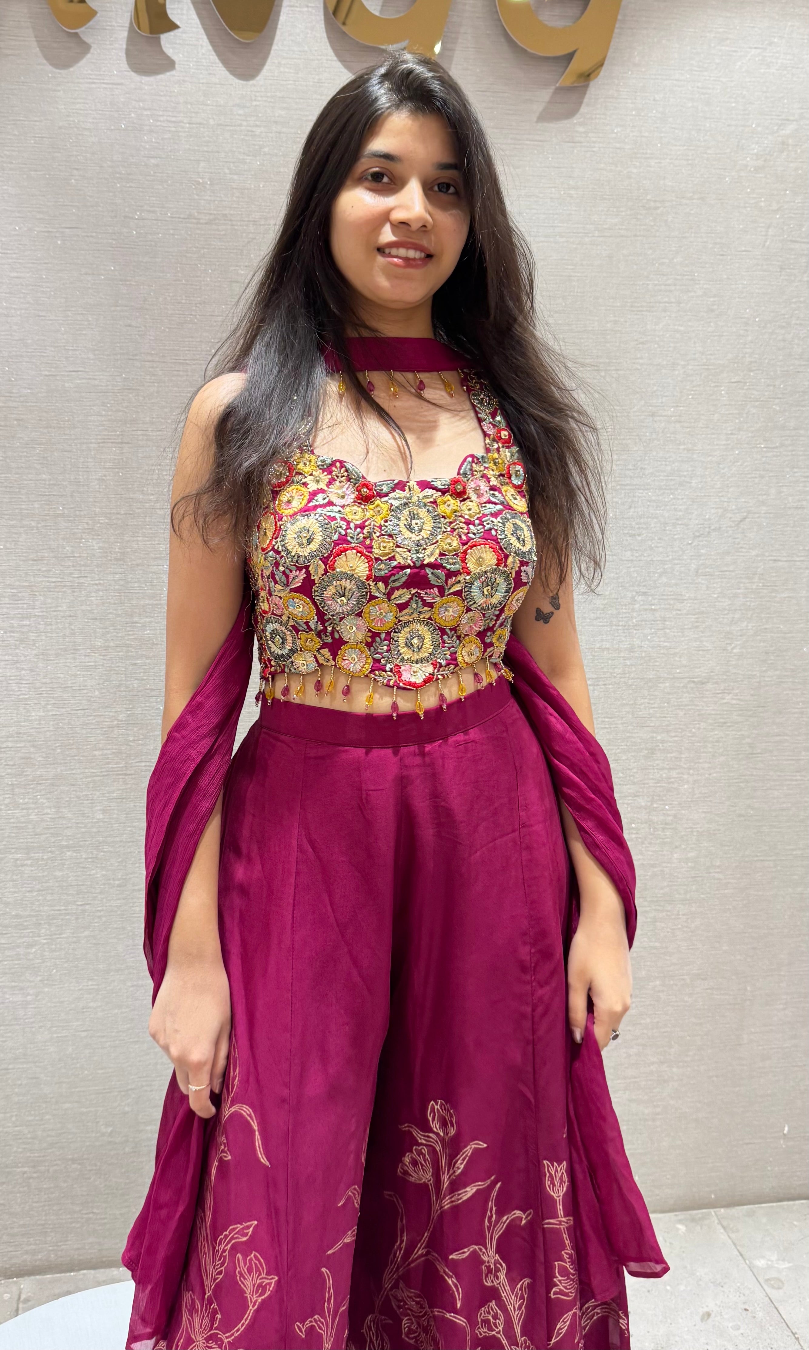 Wine FLORAL palazzo SET