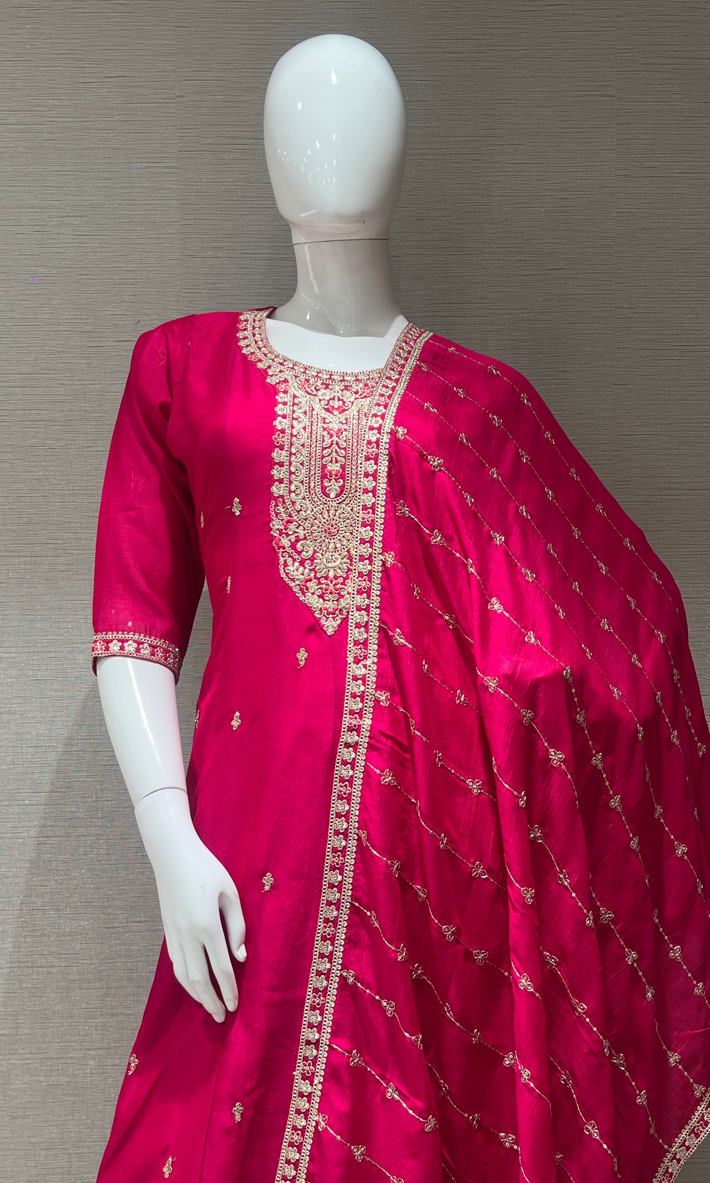Pink Golden Embroidered Kurta set