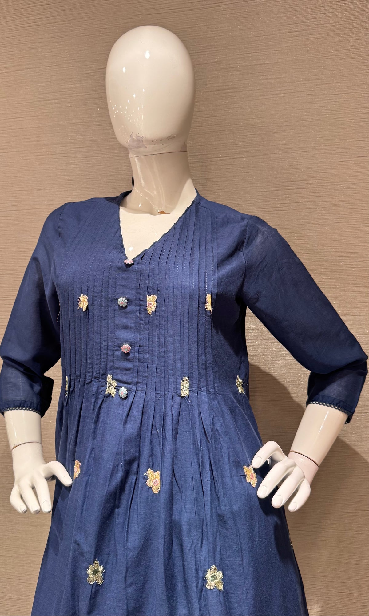 Blue Floral Silk Chanderi kurta Set