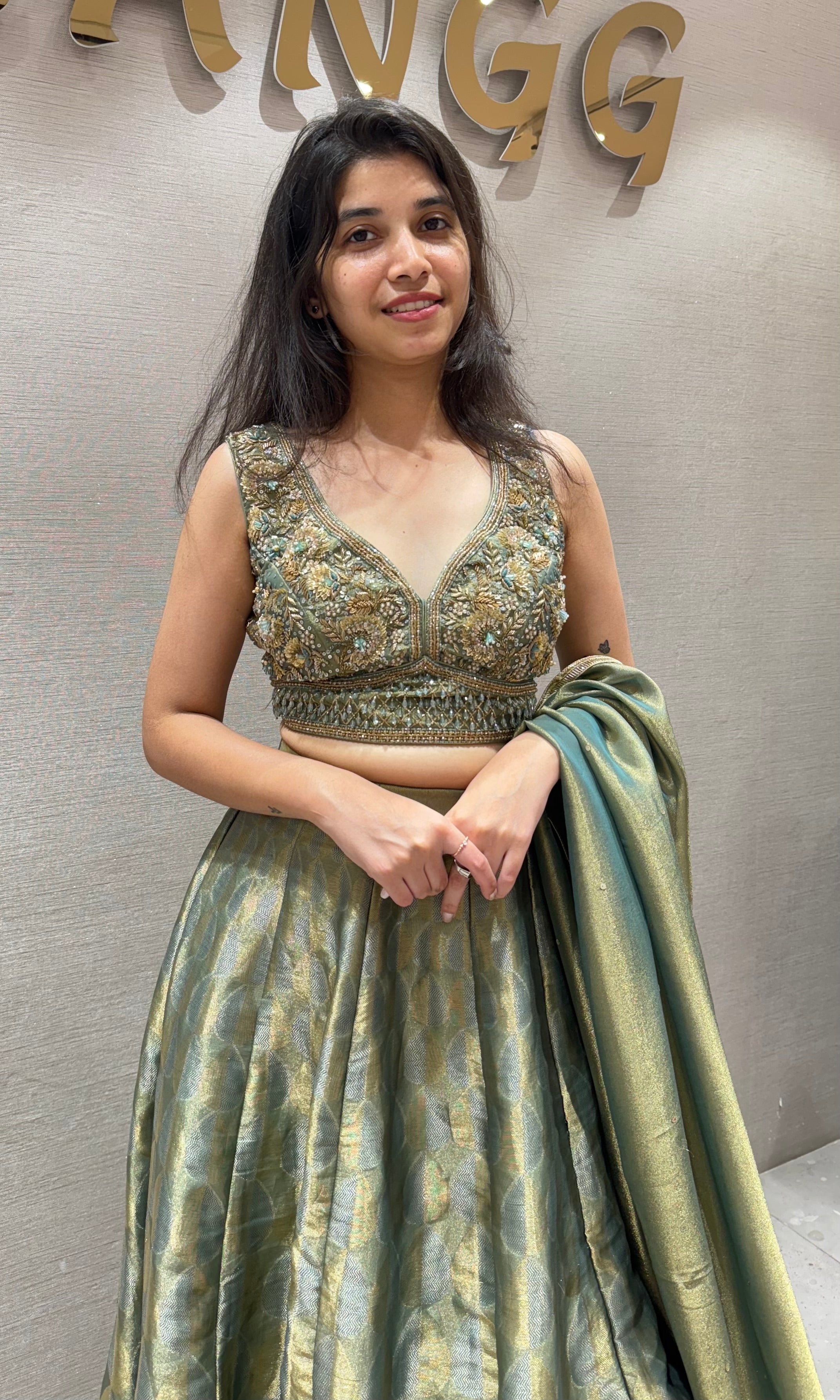 Green Golden Embroidered lehenga