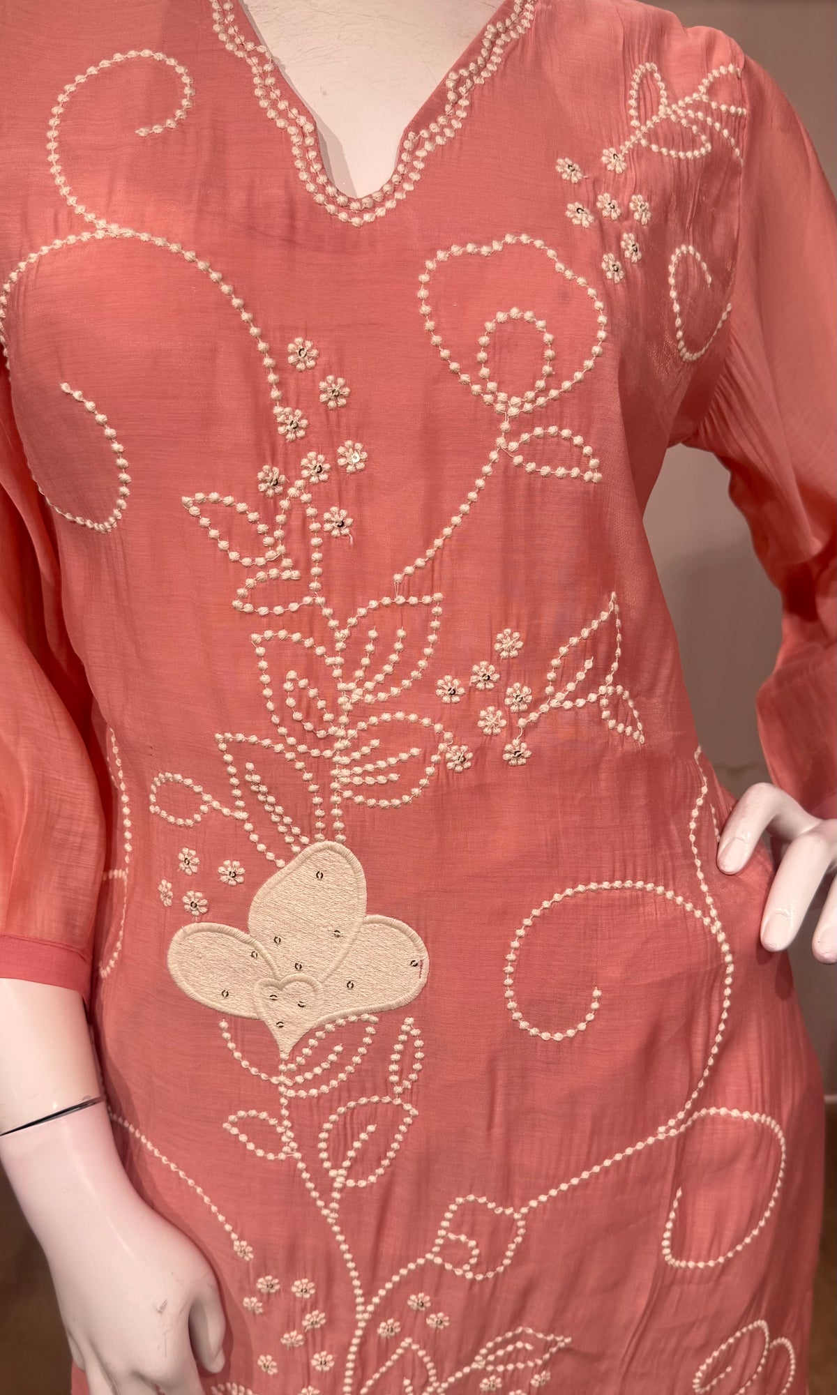 Baby Pink Cotton silk Floral Kurta set with dupatta