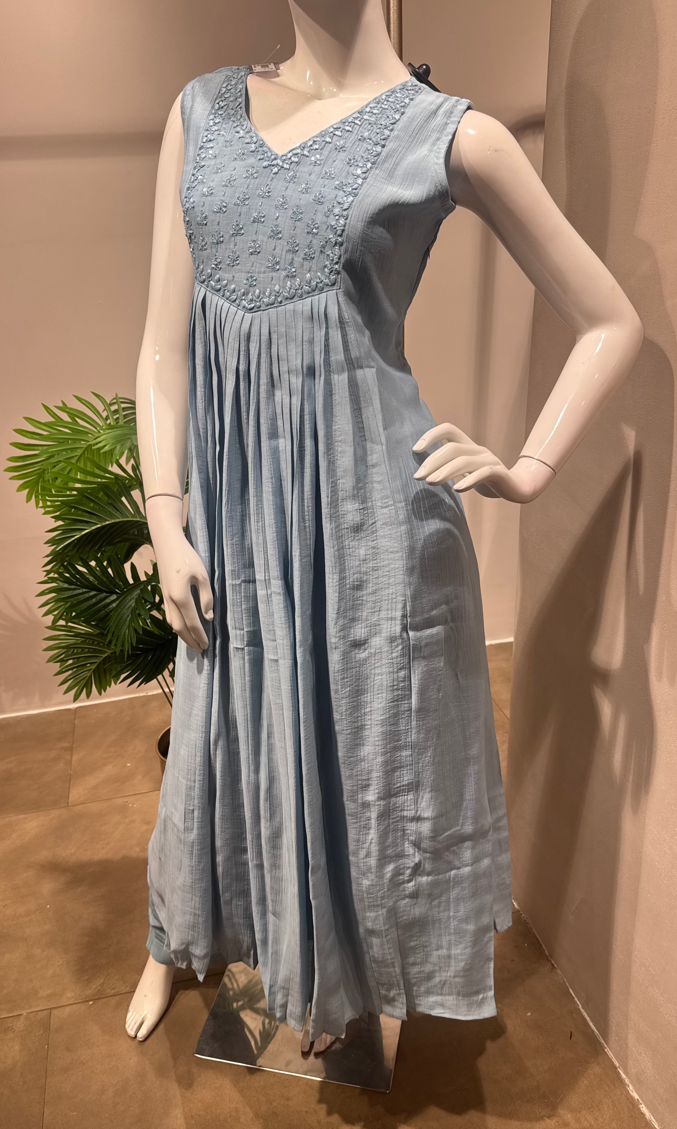 blue embroidered anarkali kurta set