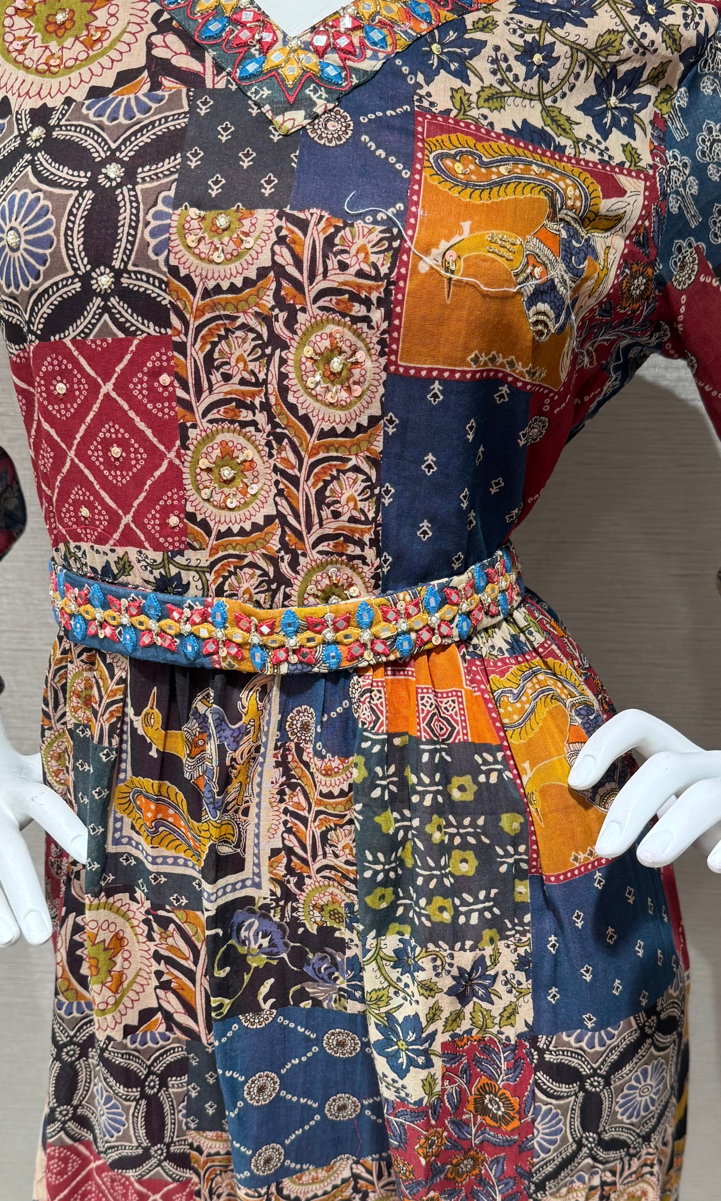 BROWN multicolor patchwork print frock