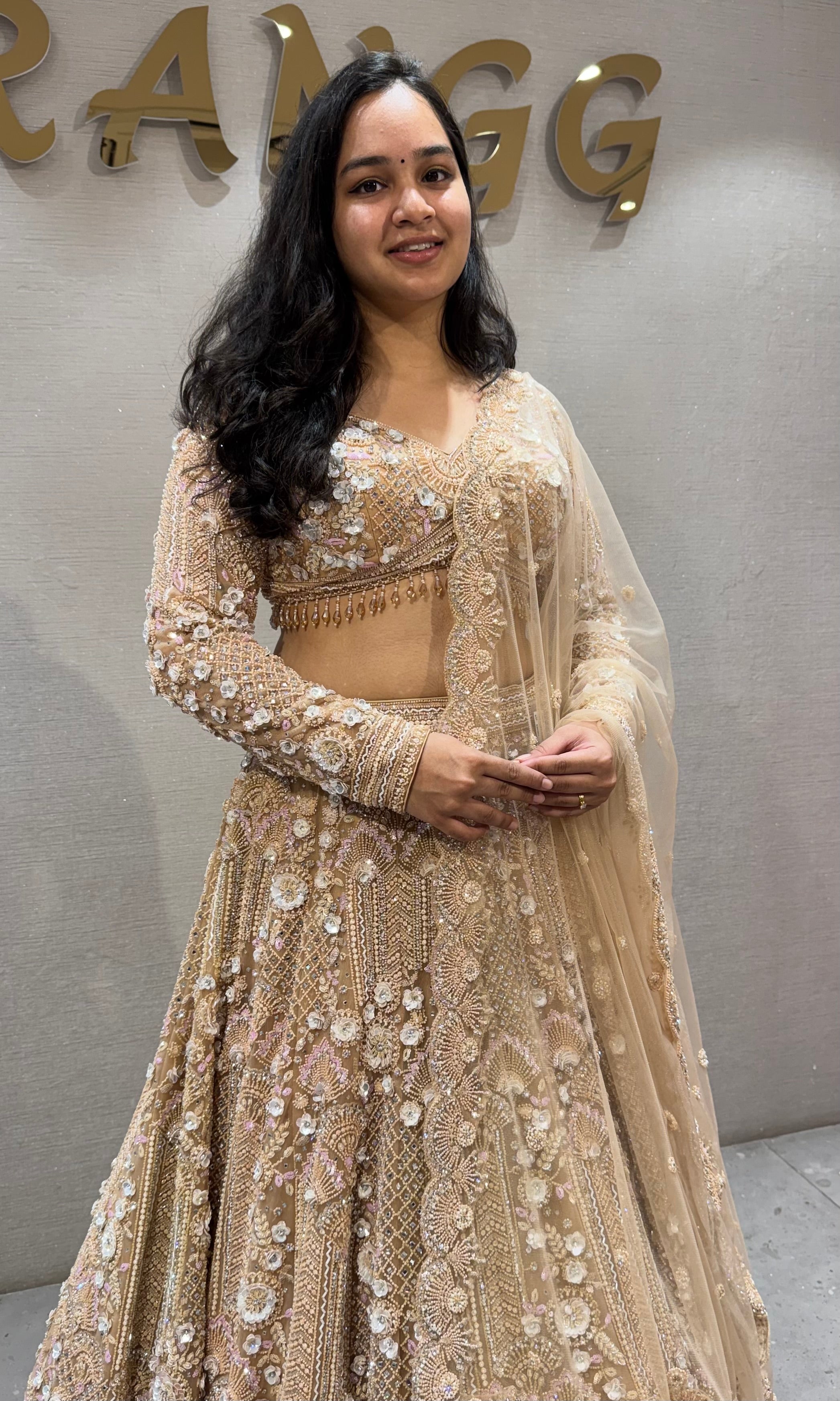 Chikoo Shimmering Ivory Crystal Bridal lehenga