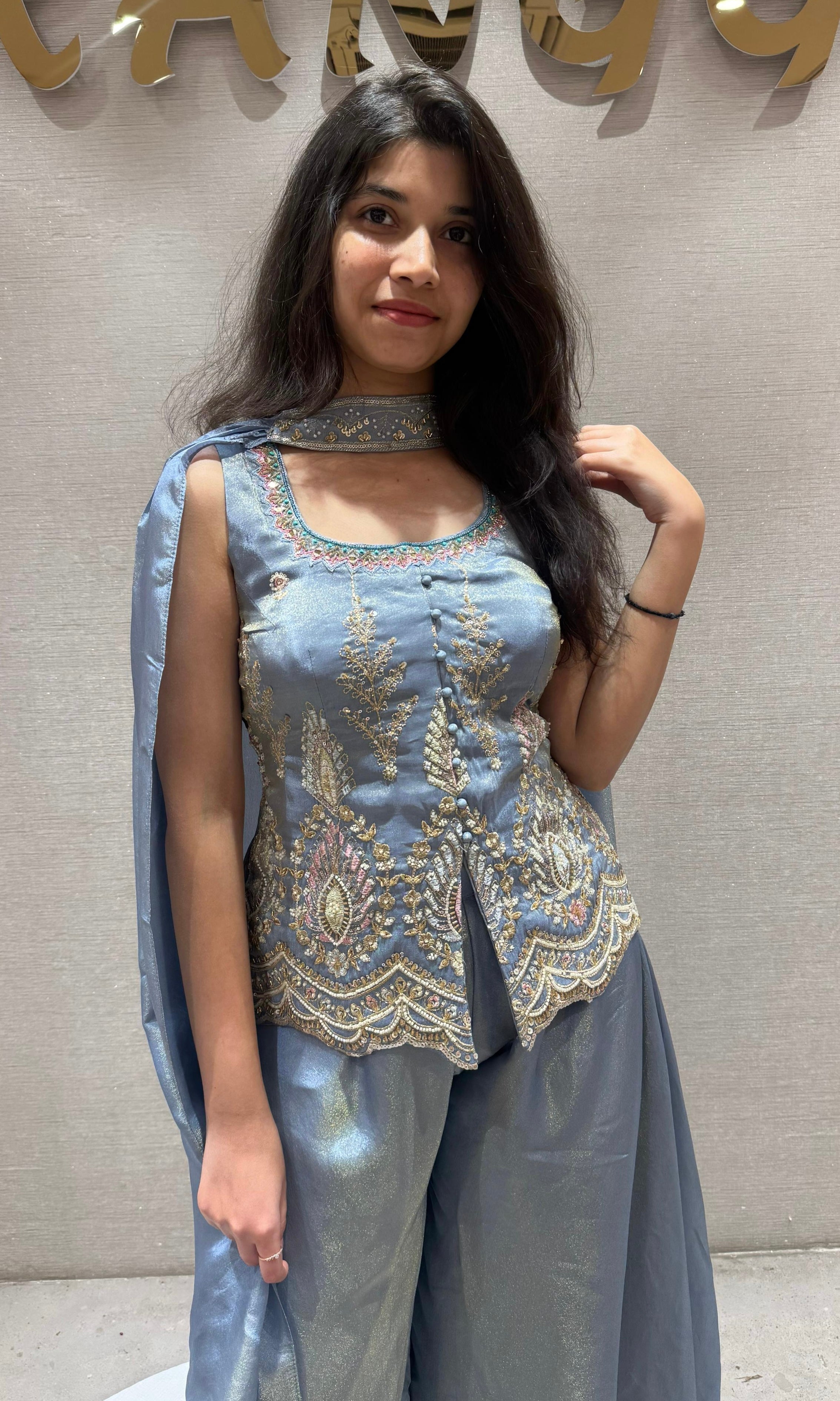 Aqua Mist Embroidered Palazzo SET