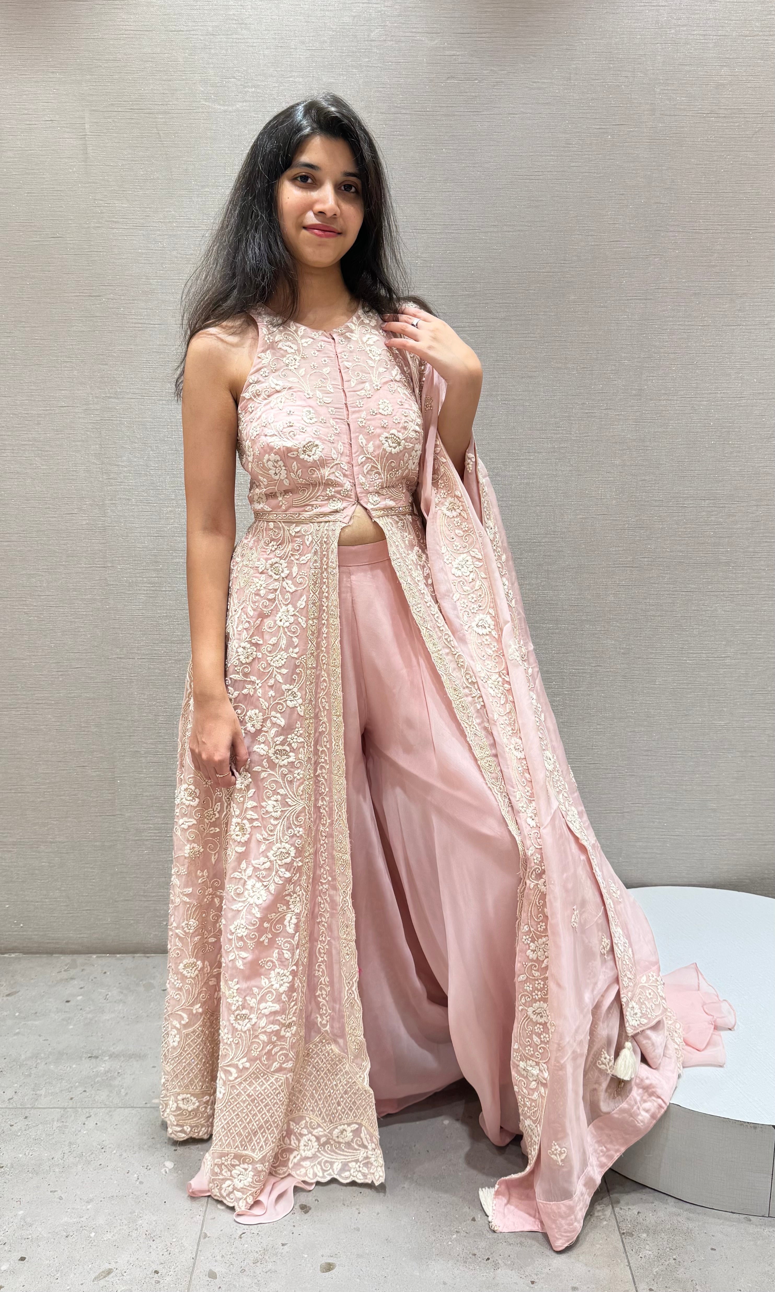 BLUSH pink EMBROIDERED FRONT SLIT ANARKALI