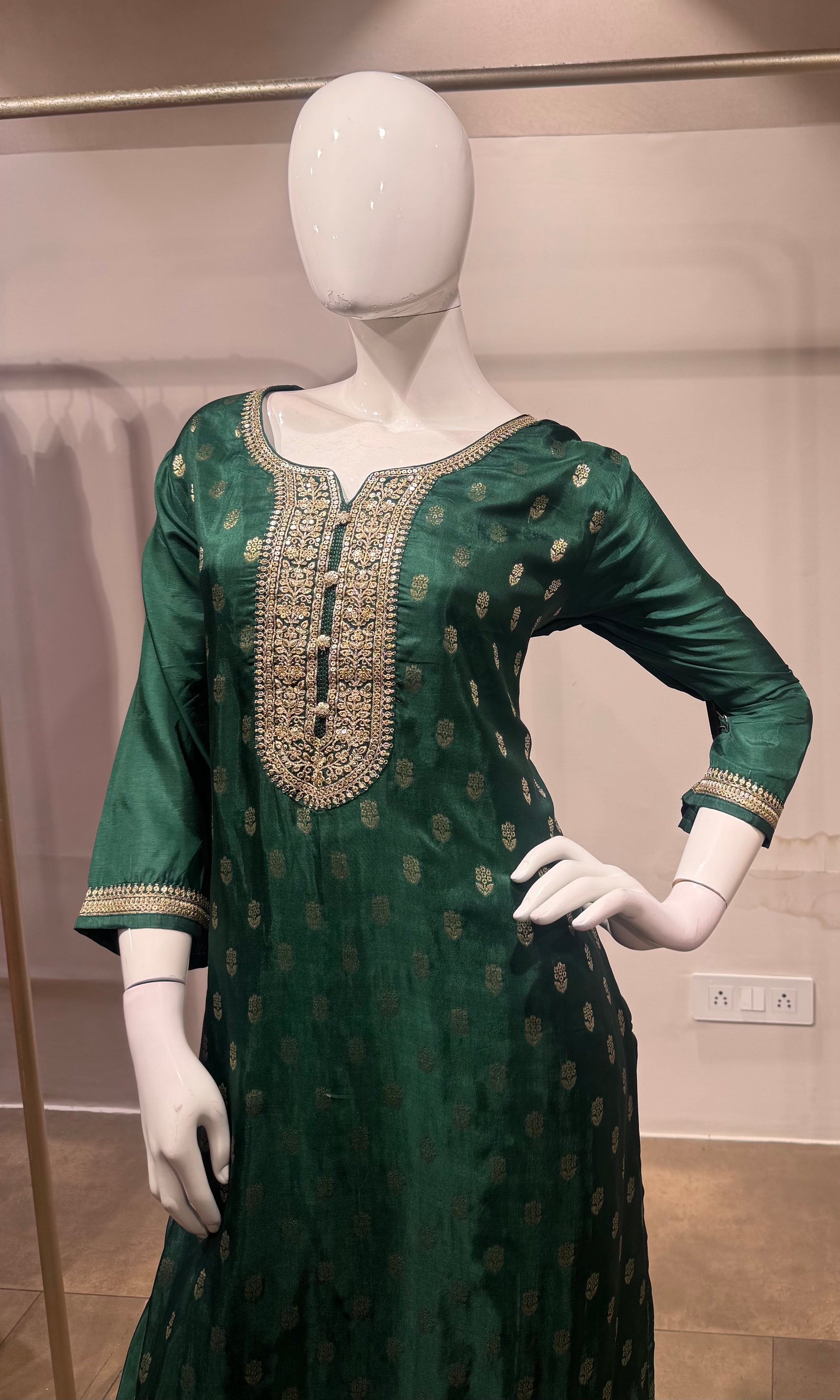Green gold embroidered kurta set