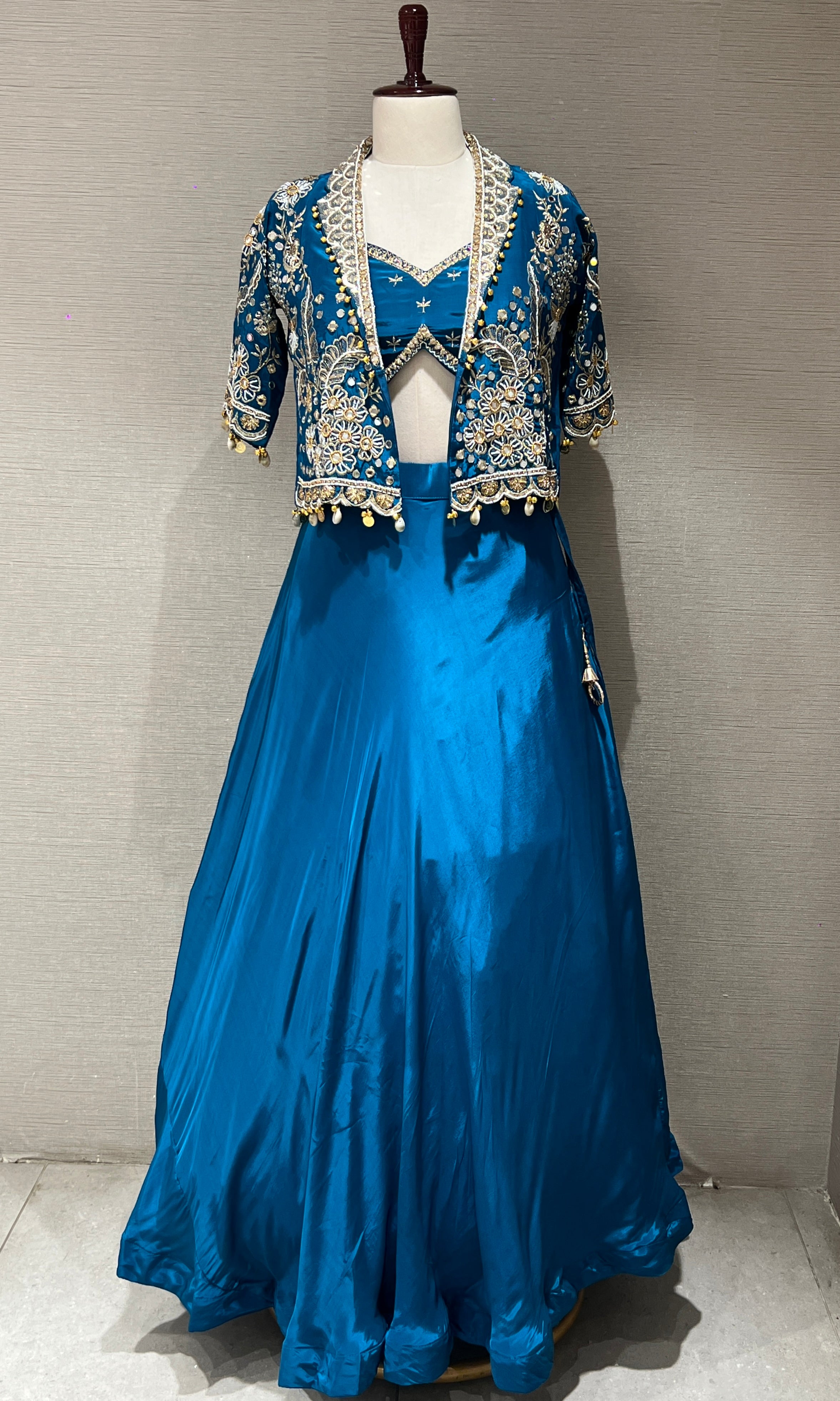 Blue Lehenga with Embellished Crop Jacket