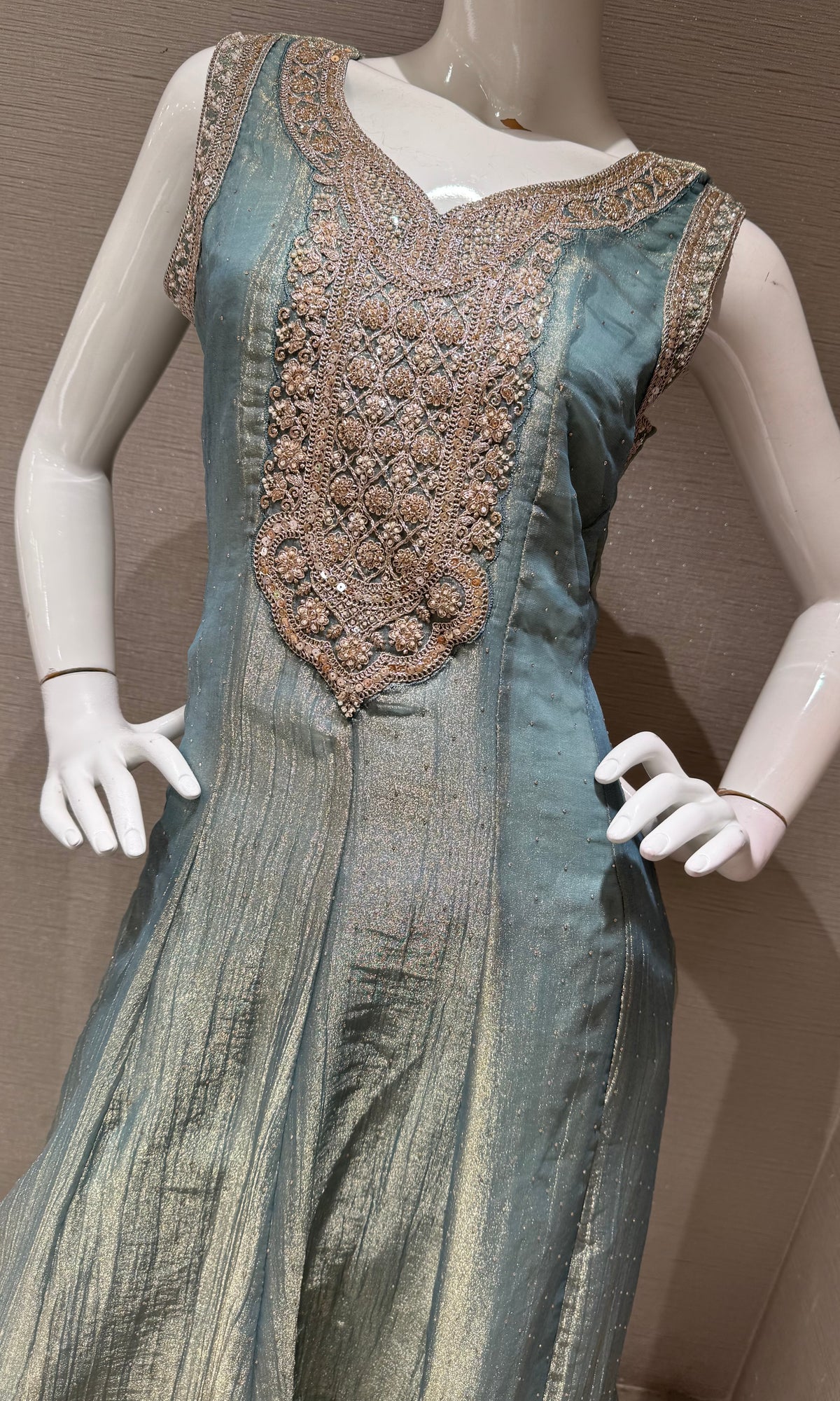 Sage Green Tissue silk Embroidered Kurta Set with Dupatta