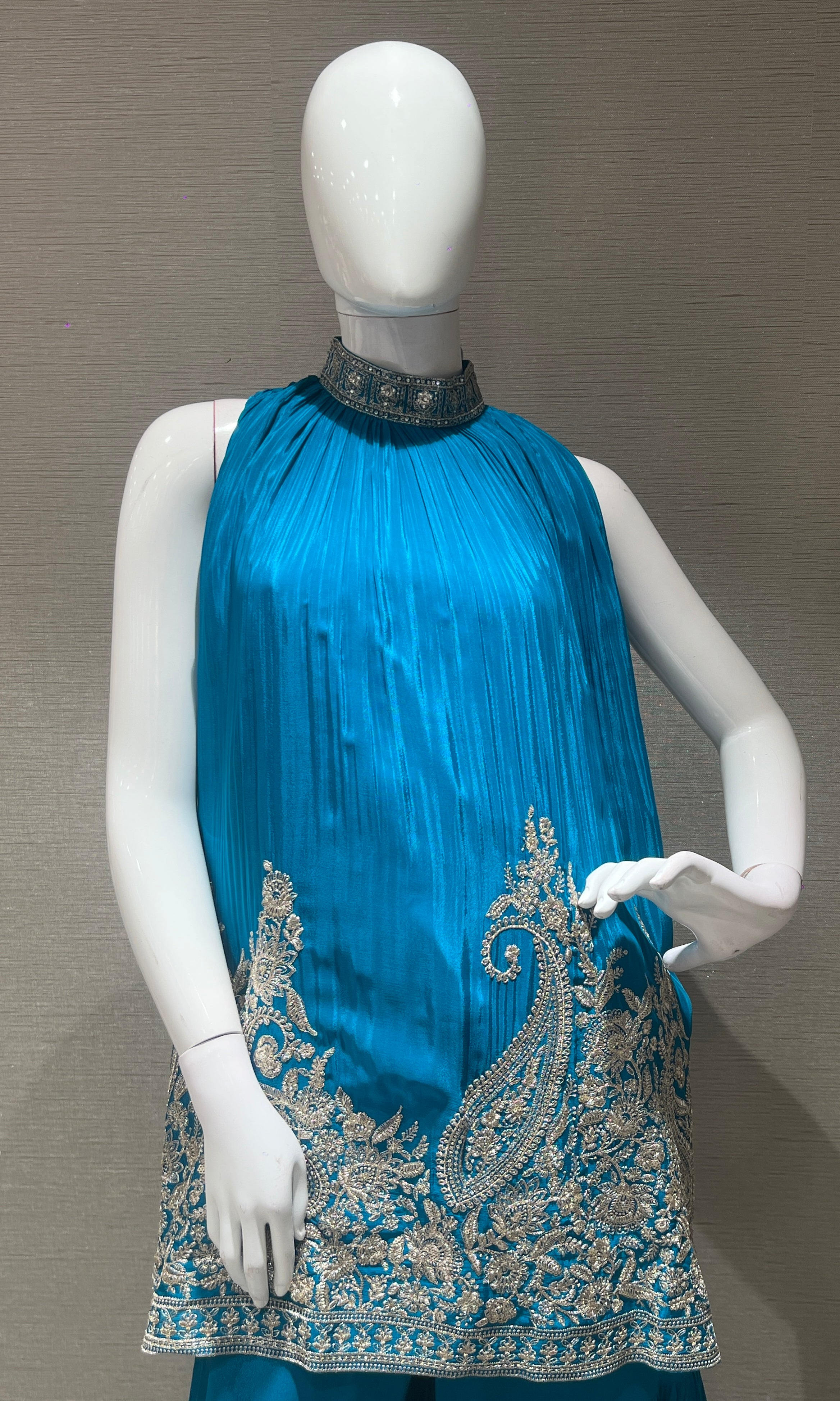 Rama blue SHARARA WITH HALTER NECK TOP