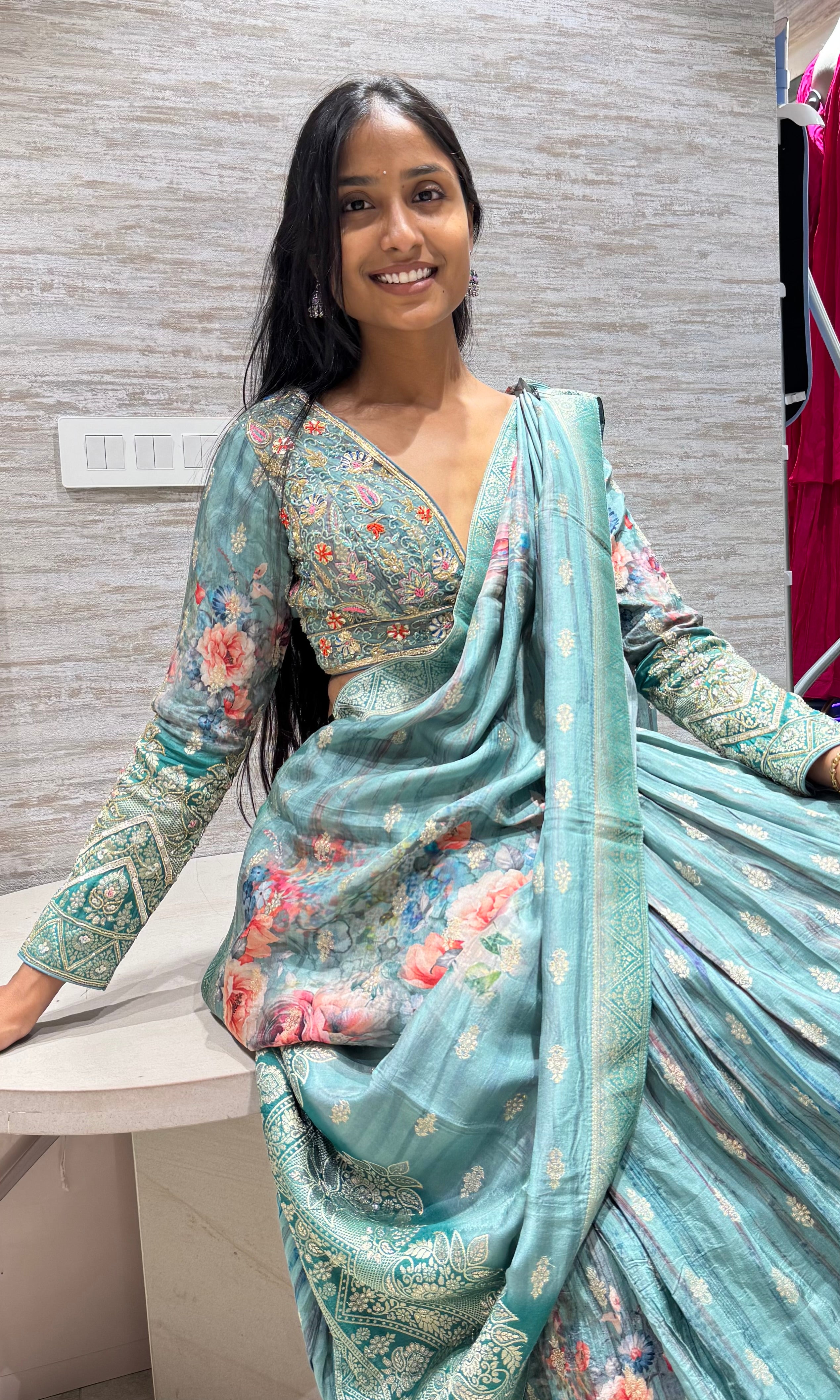 SEA GREEN FLORAL EMBROIDERED LEHENGA