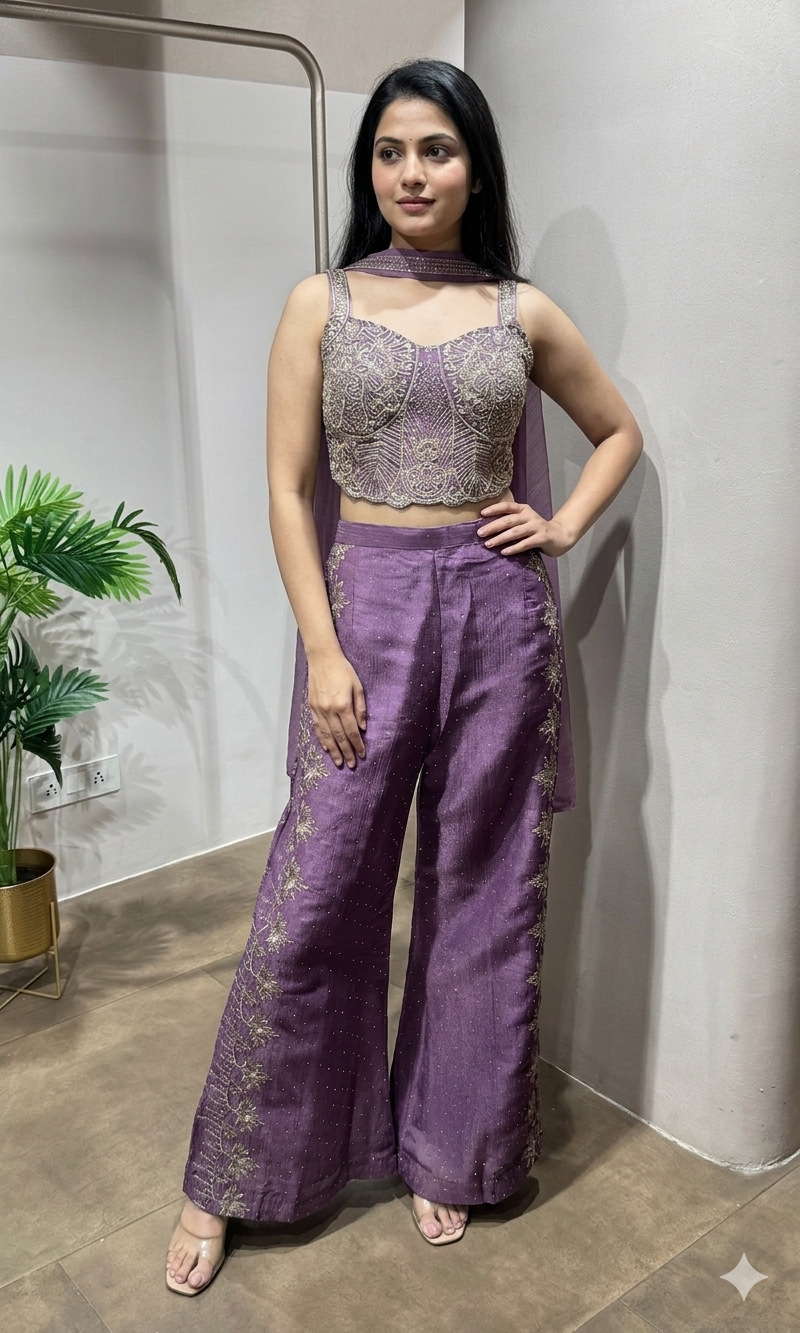 Purple Embroidered Palazzo Set