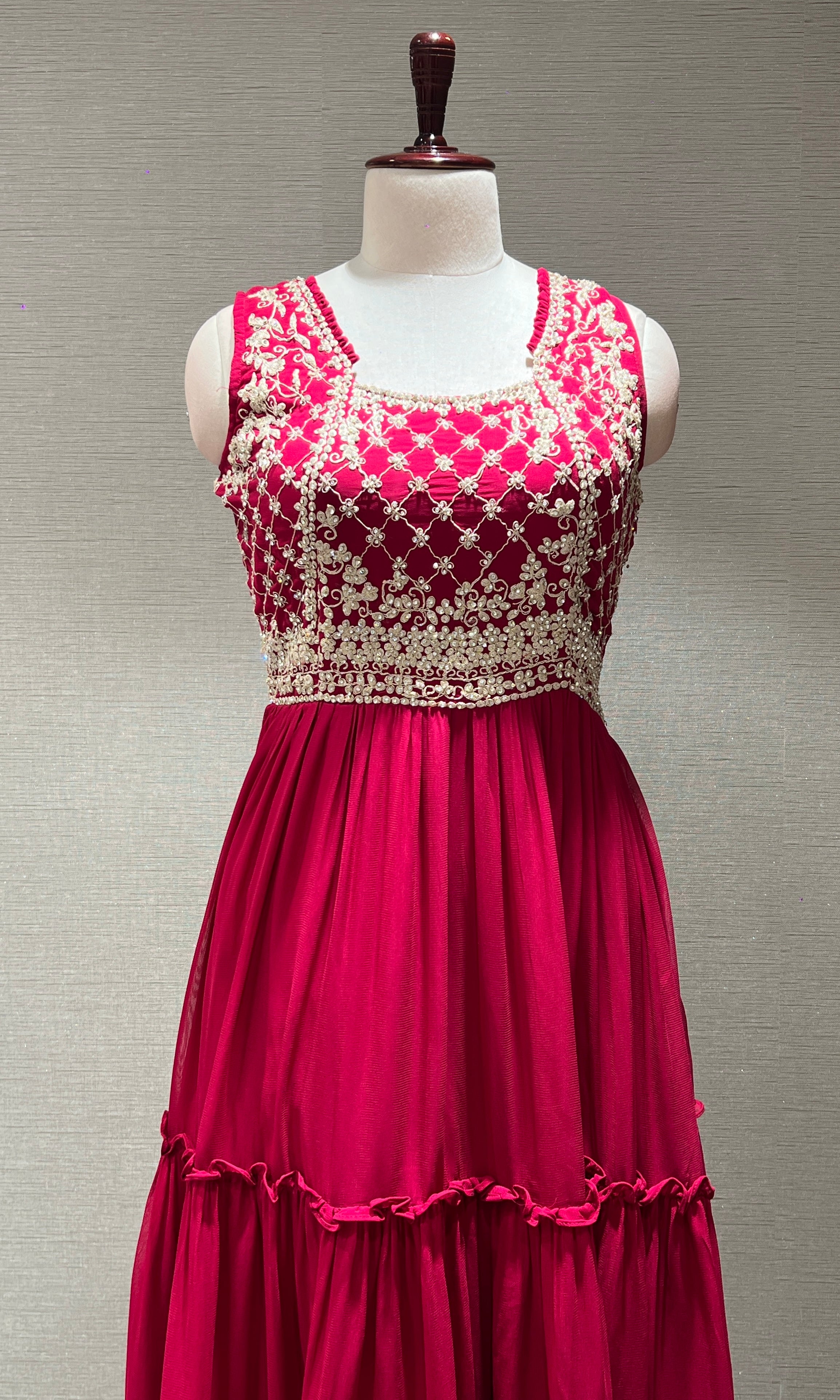 RANI PINK EMBROIDERED RUFFLE ANARKALI GOWN