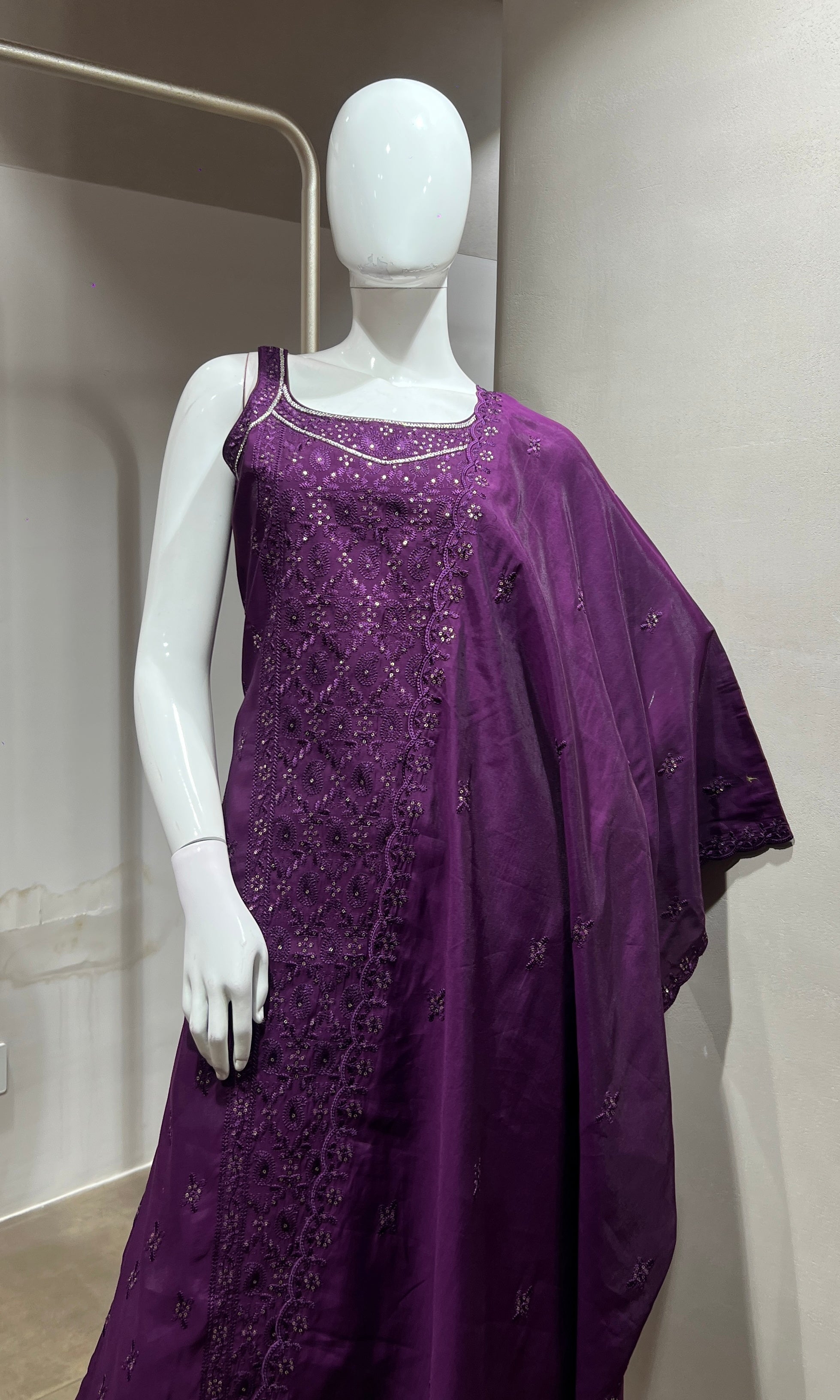 Wine Georgette Straight Suit with Dupatta