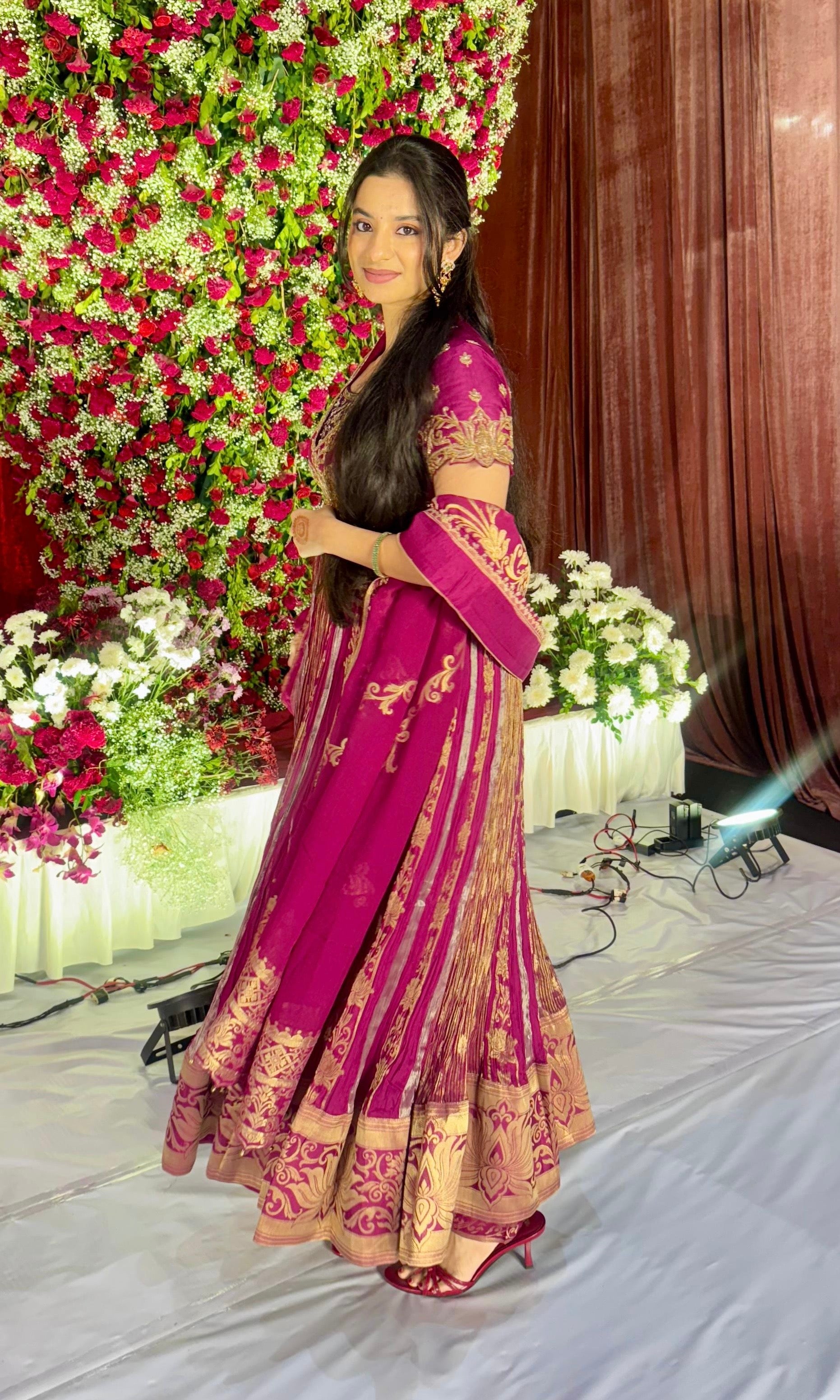 Magenta pink Banarasi Anarkali