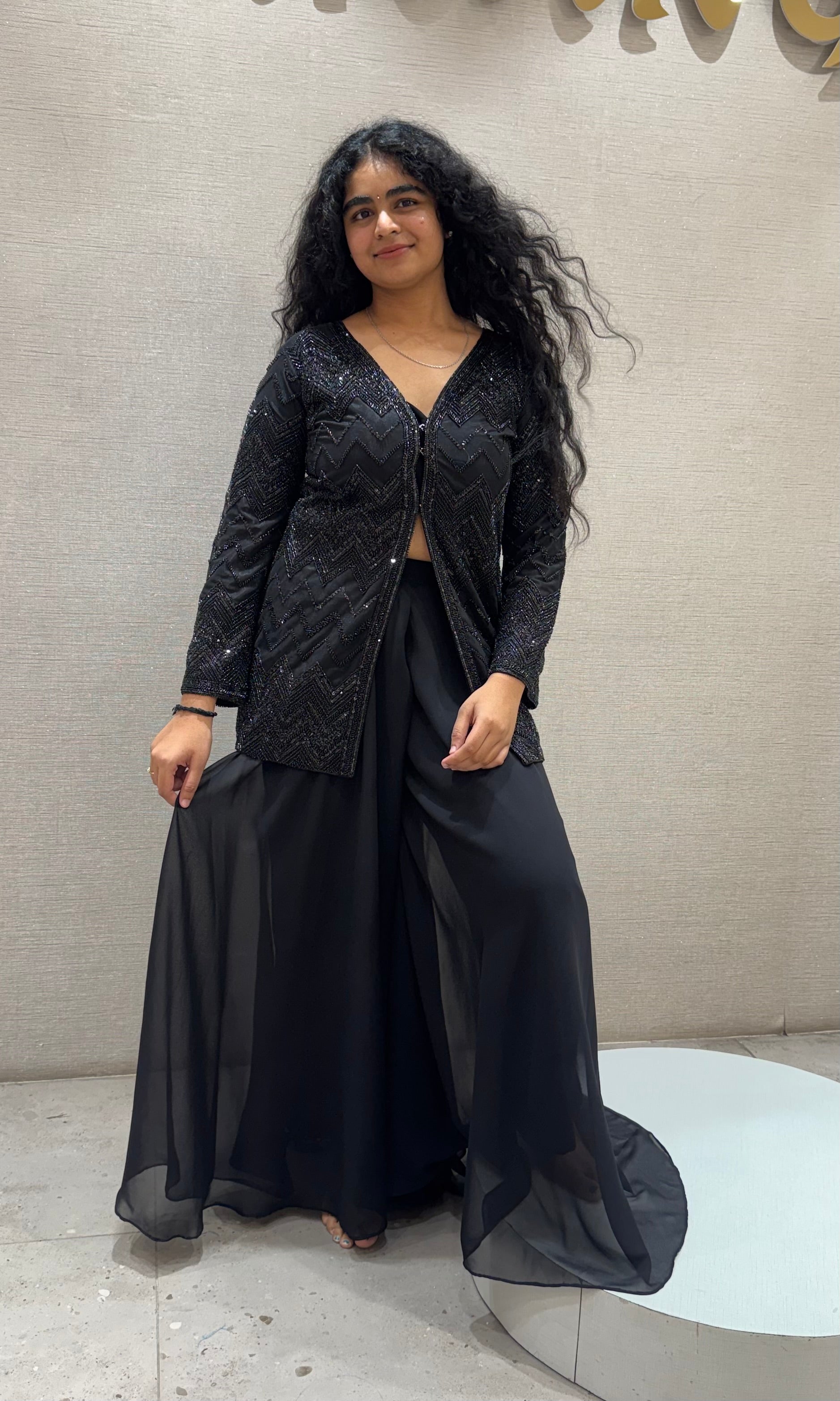 black beaded peplum sharara set