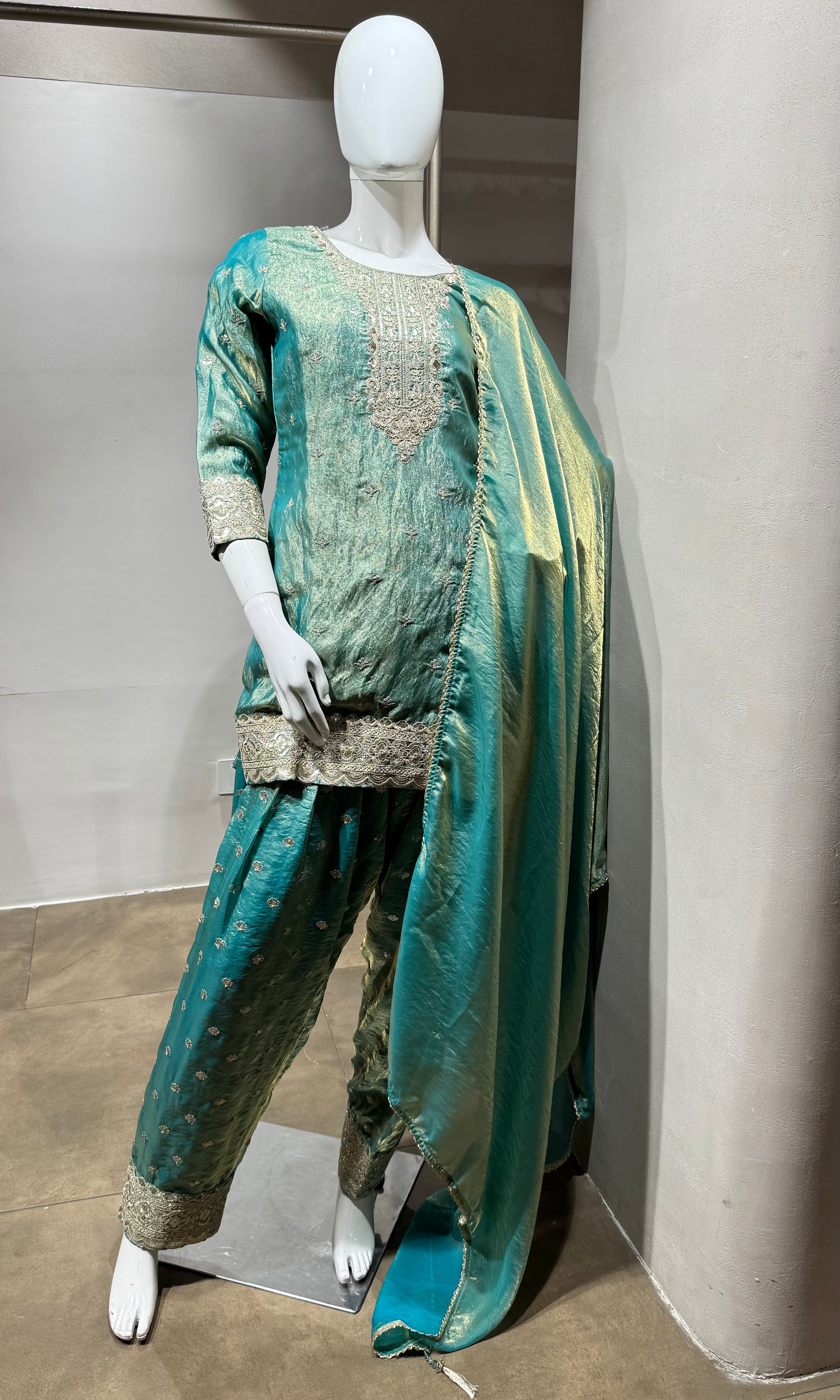 GREEN Shimmer Tissue Sharara Set