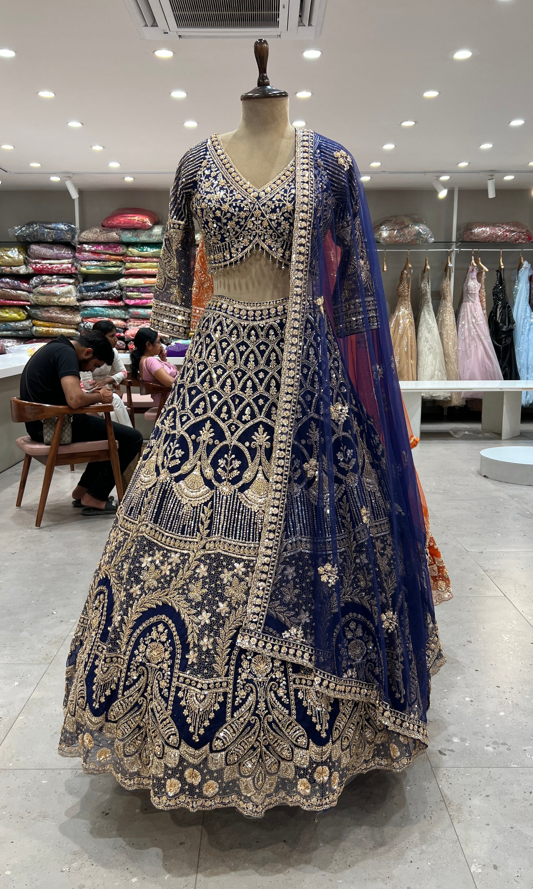 Navy blue GOLDEN EMBROIDERY lehanga