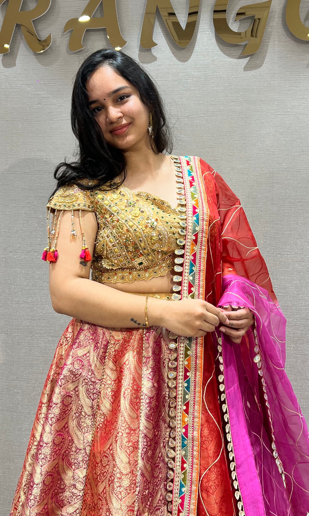 Multicolor Embroidered Banarasi Silk Lehenga