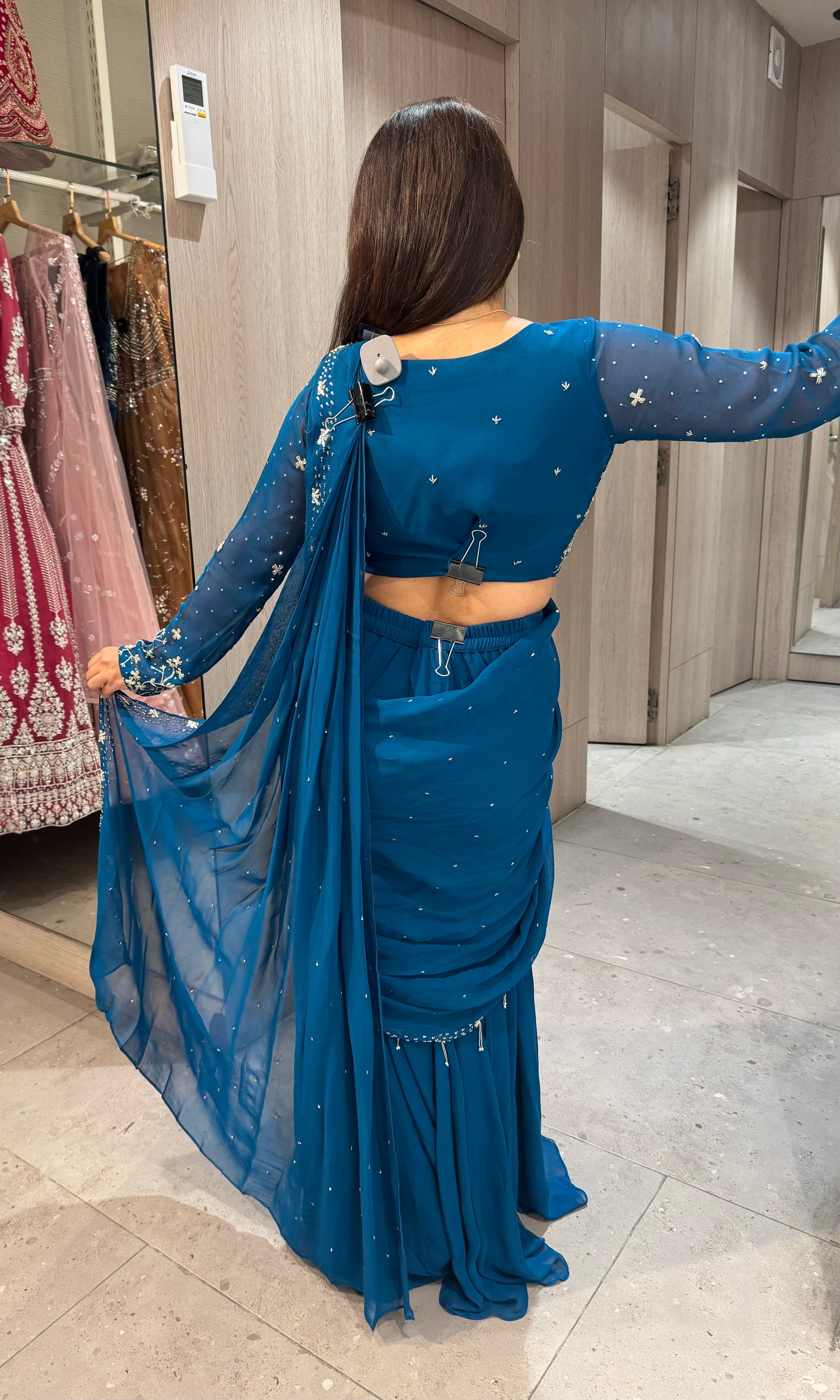 Royal blue Pallazo with drapping  saree