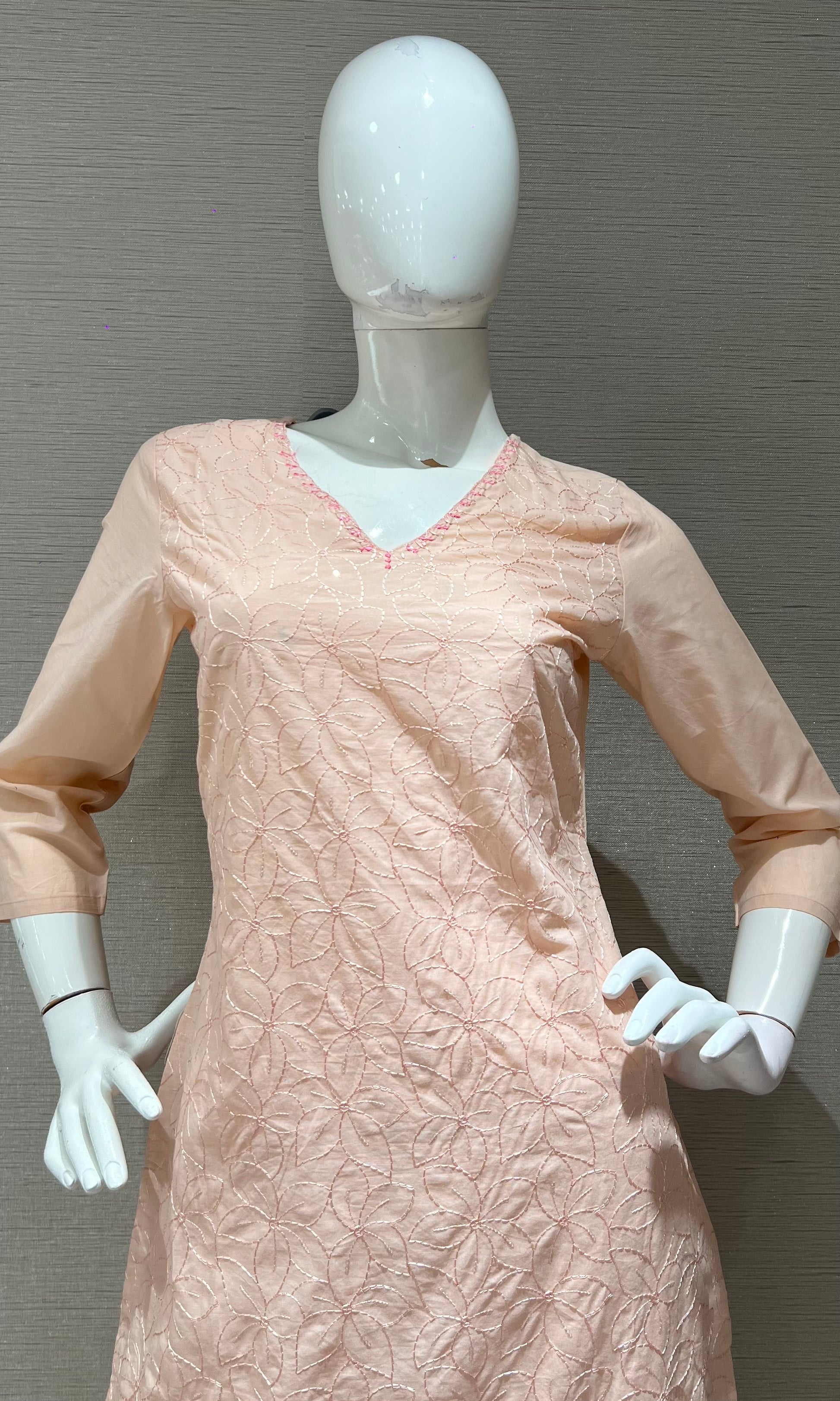 Peach Floral Kurta Set with Matching Dupatta