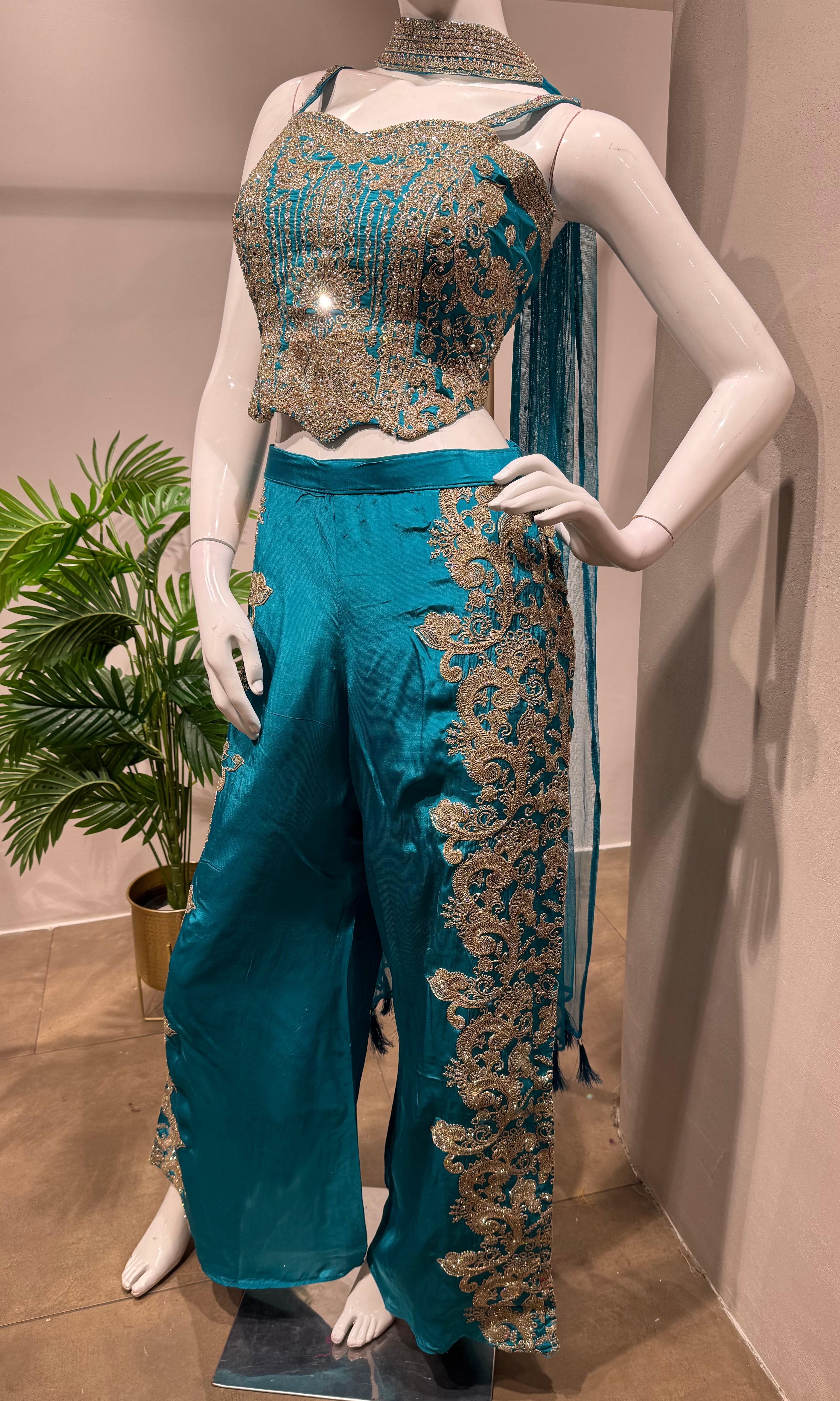 Rama blue Embroidered Indo-Western Set