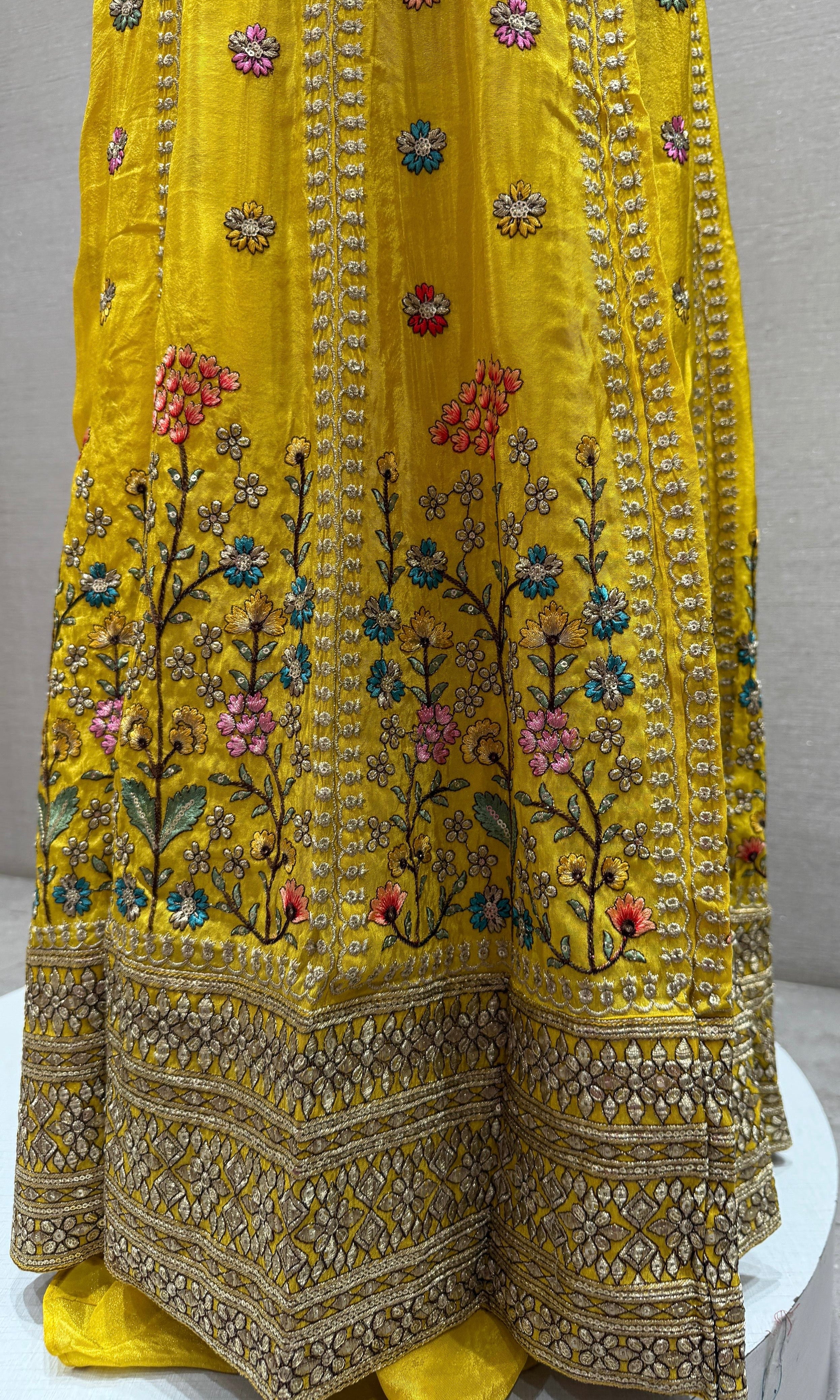 Yellow Front Slit floral Anarkali