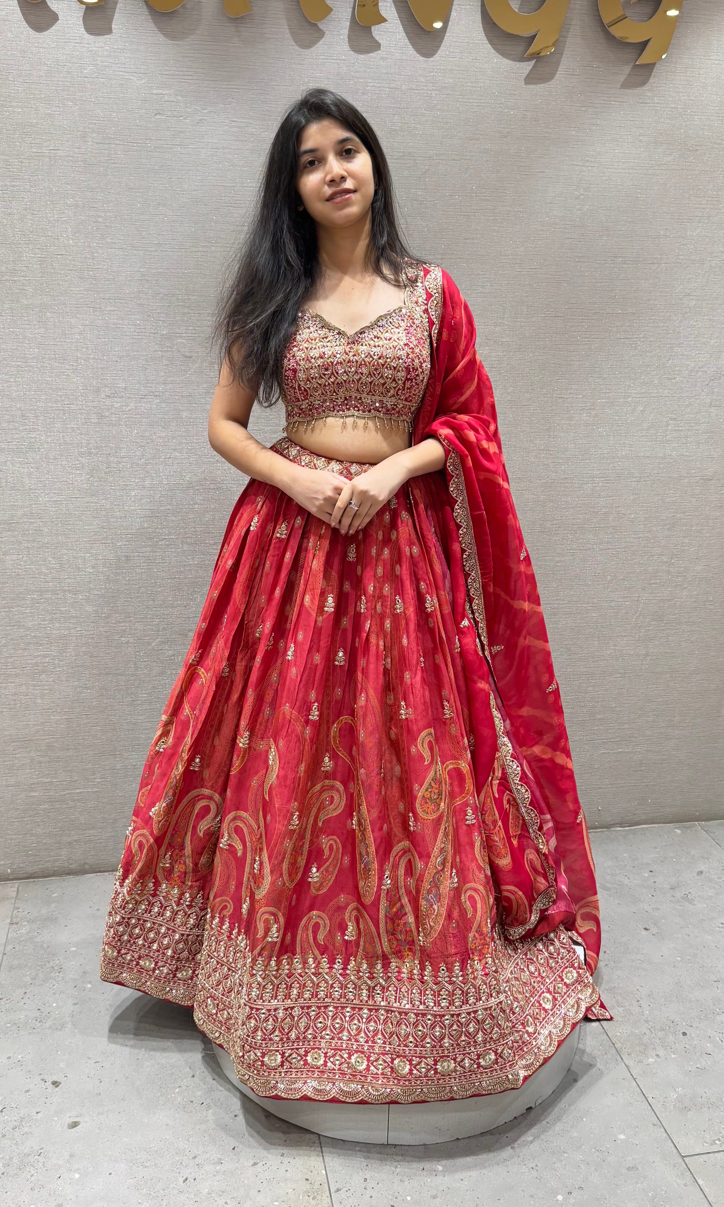 RED AND Gold Embroidered LEHENGA Set