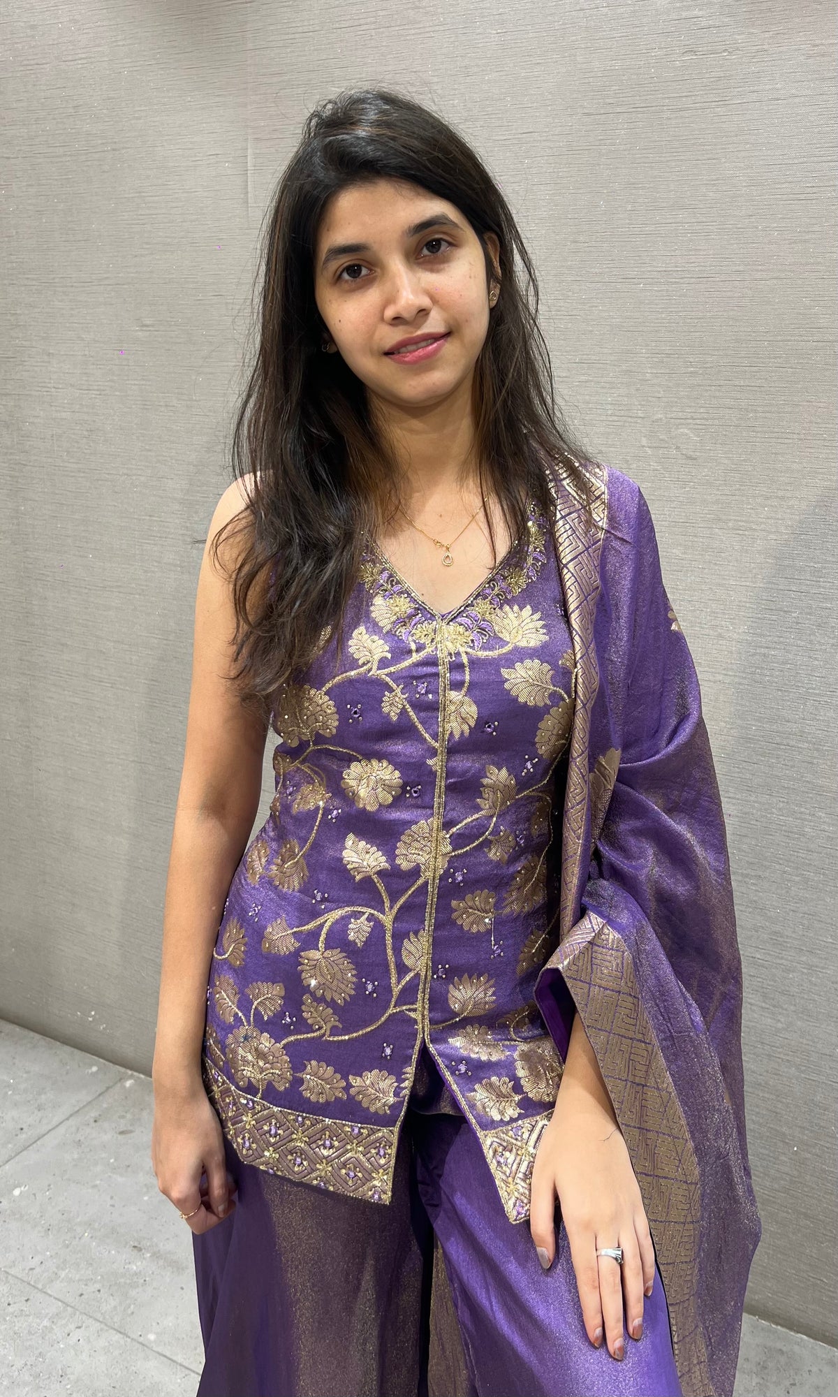 Purple tissue silk Embroidered Peplum Palazzo set