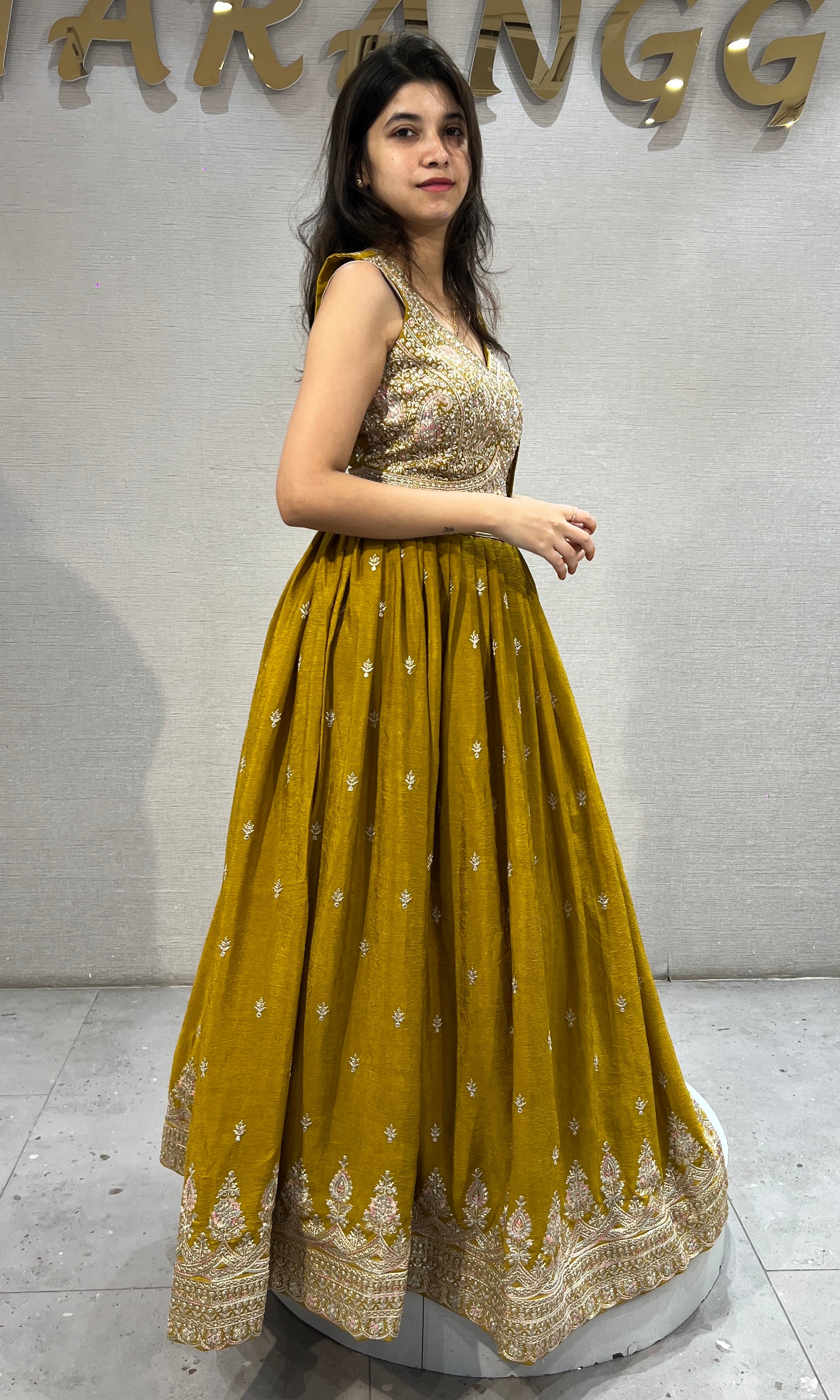 Mustard Lehenga Choli with Border Embroidery