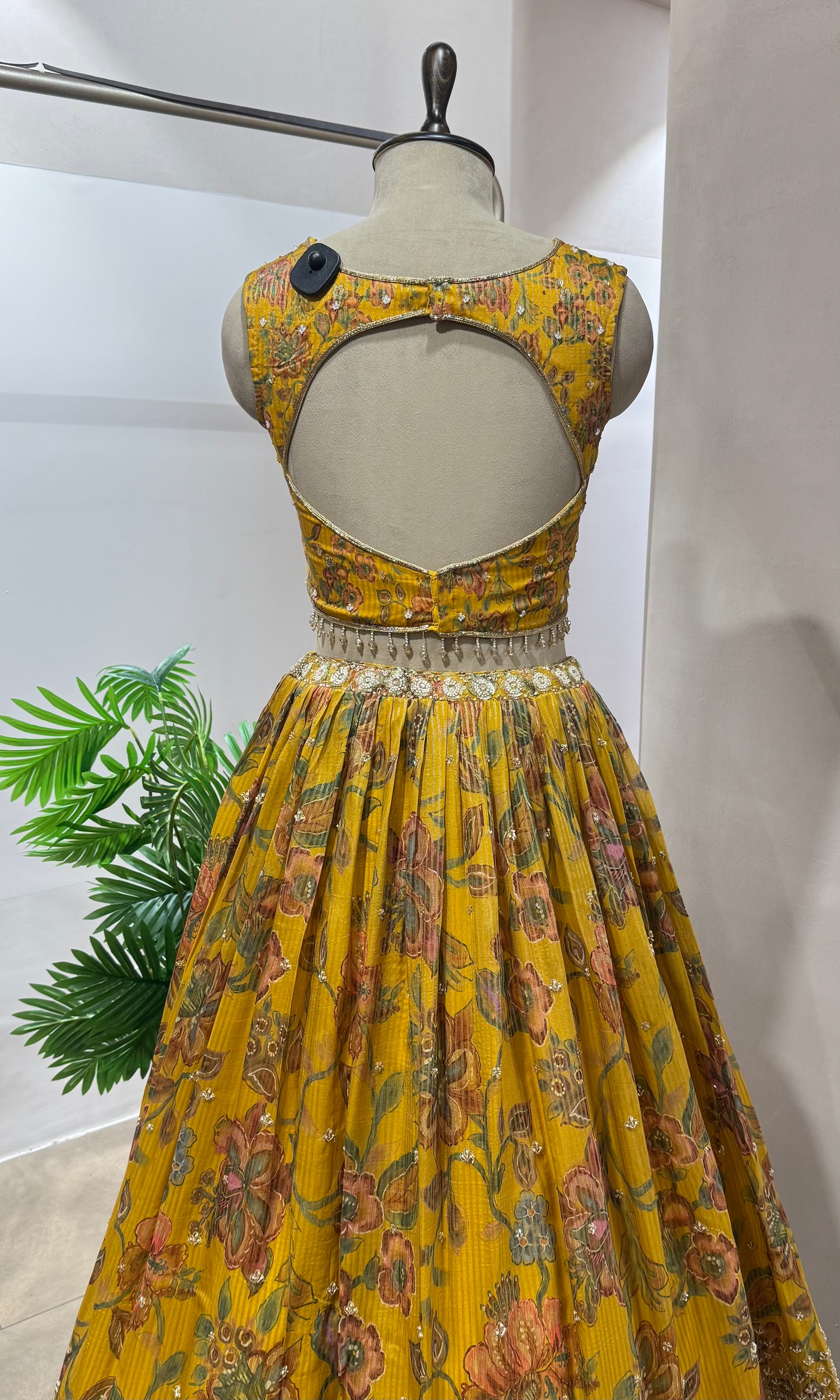 Mustard floral embroidery Lehenga